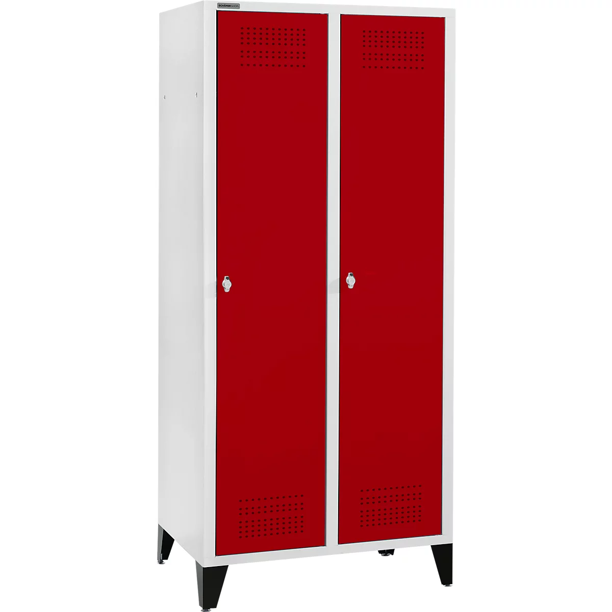 Schäfer Shop Genius Vestiaire sur pieds, 2 compartiments, largeur de compartiment 400 mm, serrure de sécurité à came batteuse, rouge rubis