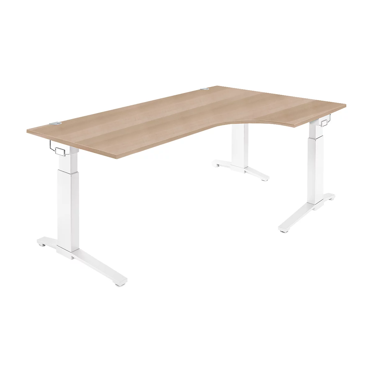 Schäfer Shop Genius Winkelschreibtisch 90° PLANOVA ERGOSTYLE, Ansatz rechts, manuell höhenverstellbar, B 2000 mm, Eiche/weiß