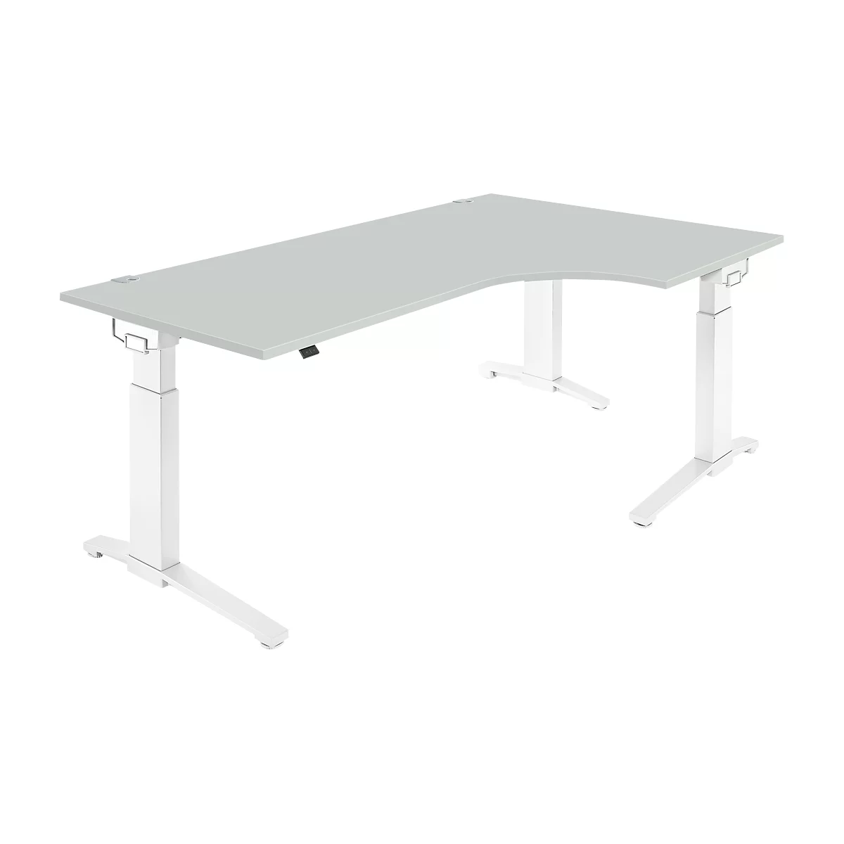 Schäfer Shop Genius Winkelschreibtisch 90° PLANOVA ERGOSTYLE, Ansatz rechts, manuell höhenverstellbar, B 2000 mm, lichtgrau/weiß