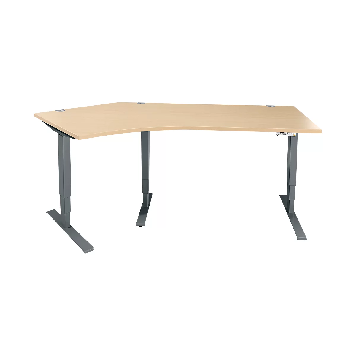 Schäfer Shop Genius Winkelschreibtisch AERO FLEX, elektrisch höhenverstellbar, 135° Winkel links, B 2165 mm, Ahorn/anthrazit + Memorypanel