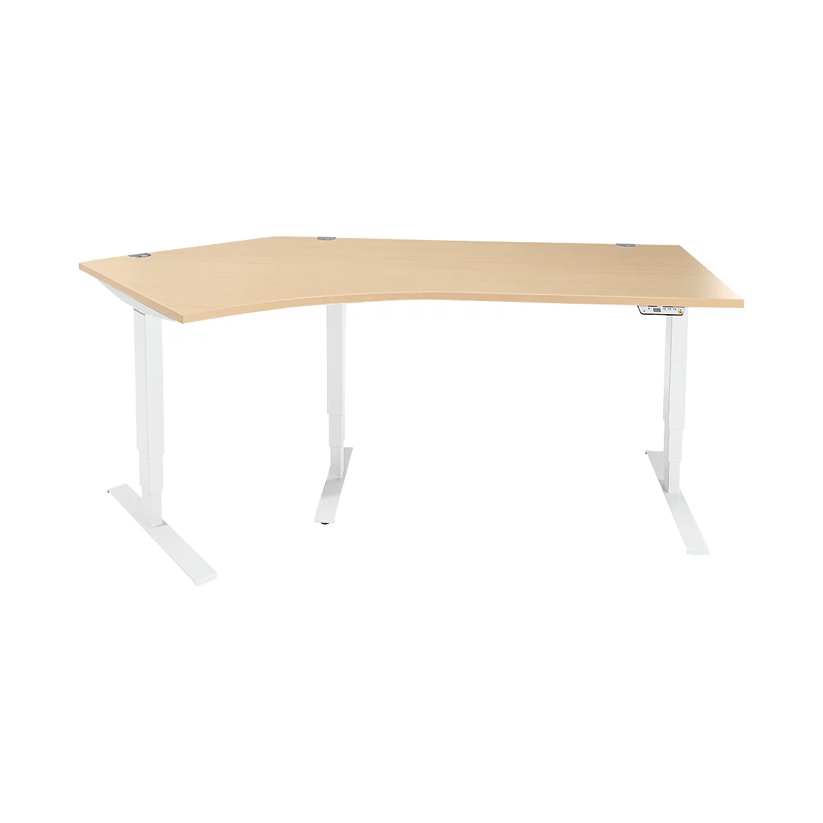 Schäfer Shop Genius Winkelschreibtisch AERO FLEX, elektrisch höhenverstellbar, 135° Winkel links, B 2165 mm, Ahorn/weiß + Memorypanel