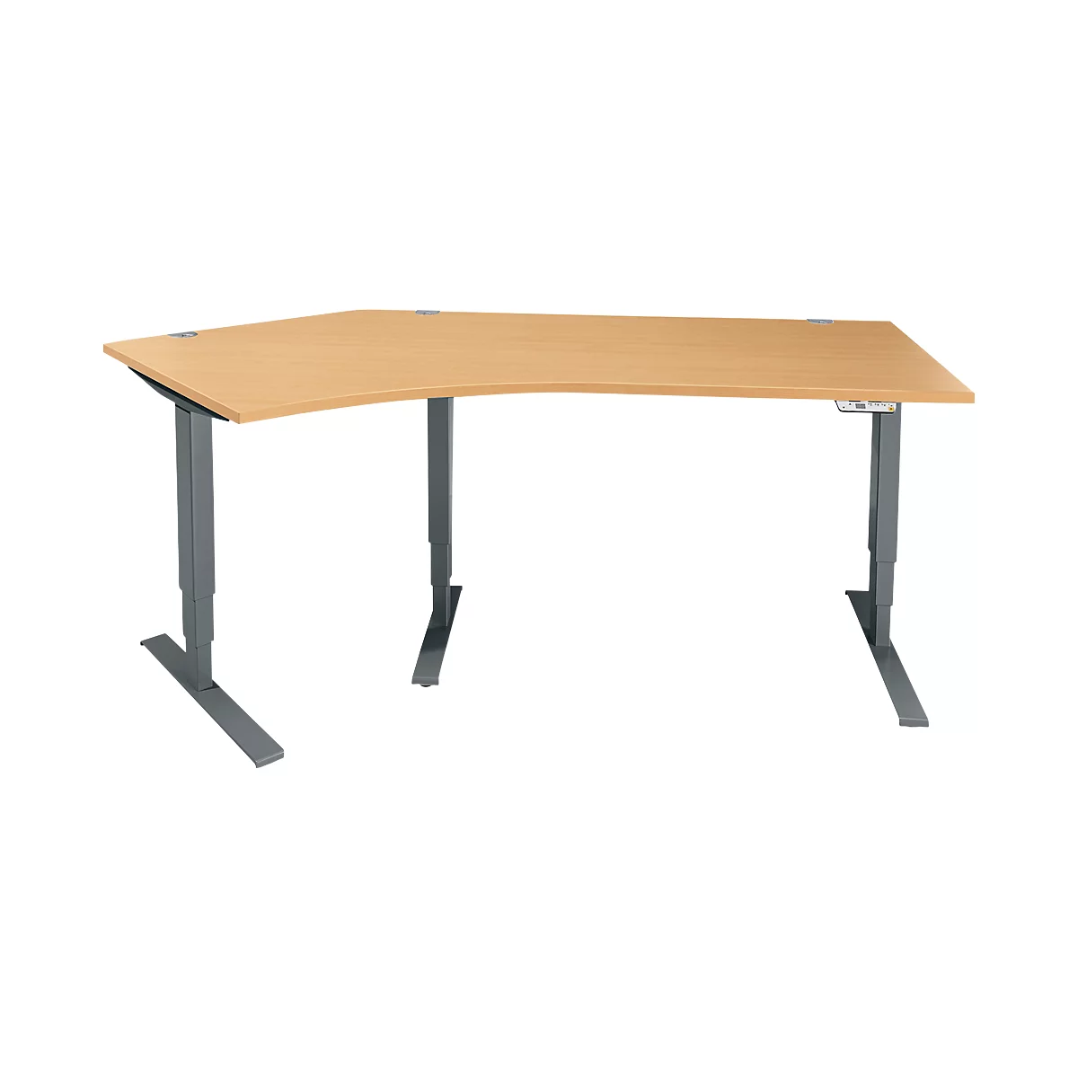 Schäfer Shop Genius Winkelschreibtisch AERO FLEX, elektrisch höhenverstellbar, 135° Winkel links, B 2165 mm, Buche/anthrazit + Memorypanel