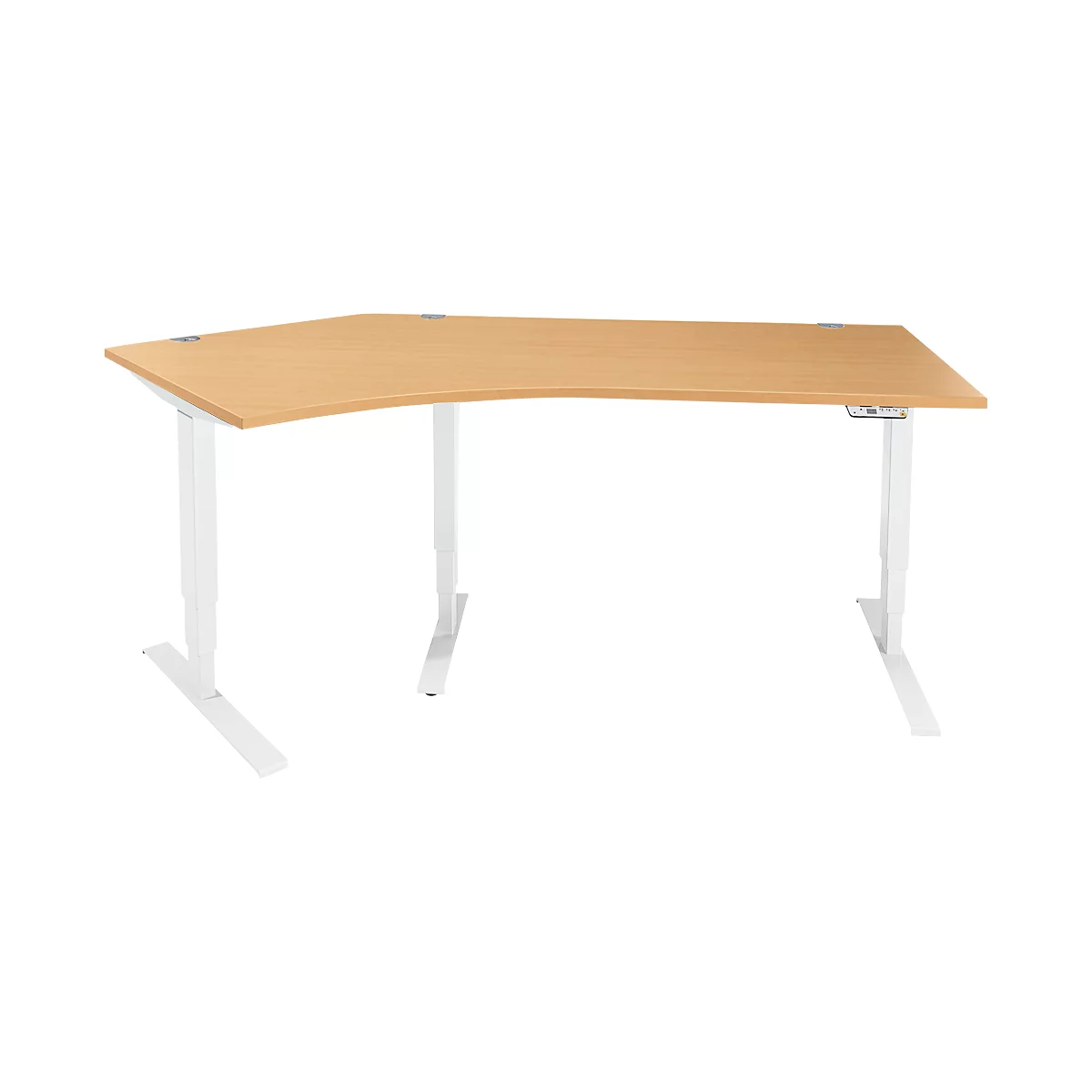 Schäfer Shop Genius Winkelschreibtisch AERO FLEX, elektrisch höhenverstellbar, 135° Winkel links, B 2165 mm, Buche/weiß + Memorypanel