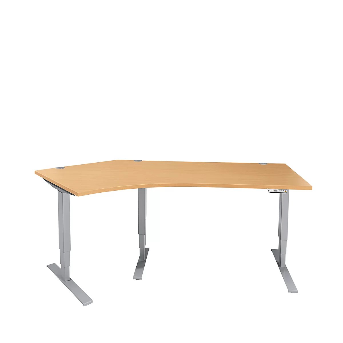 Schäfer Shop Genius Winkelschreibtisch AERO FLEX, elektrisch höhenverstellbar, 135° Winkel links, B 2165 mm, Buche/weißalu