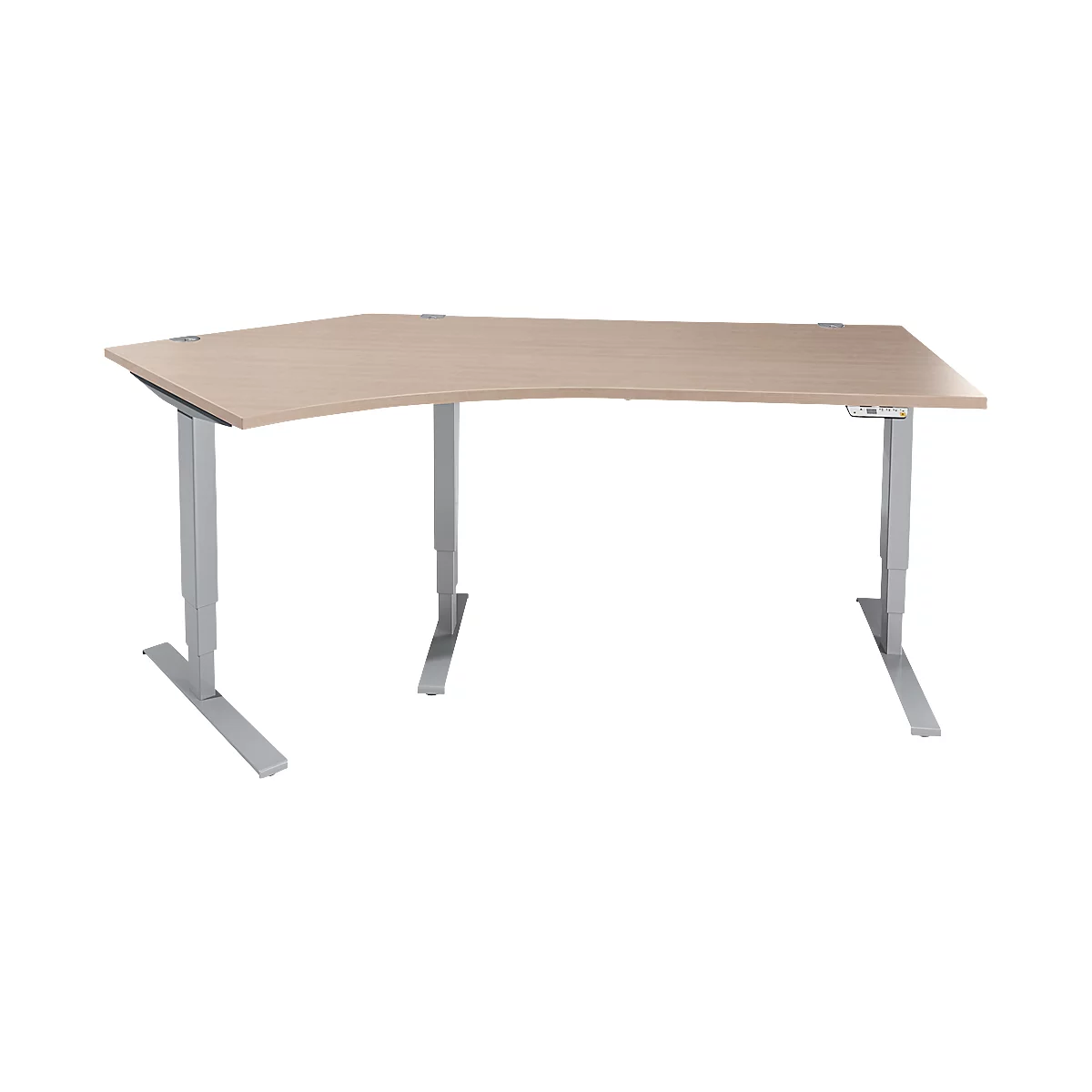 Schäfer Shop Genius Winkelschreibtisch AERO FLEX, elektrisch höhenverstellbar, 135° Winkel links, B 2165 mm, Eiche/weißalu + Memorypanel