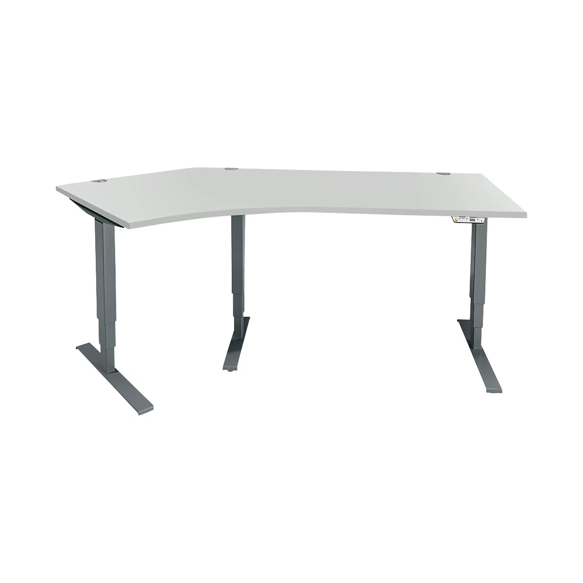 Schäfer Shop Genius Winkelschreibtisch AERO FLEX, elektrisch höhenverstellbar, 135° Winkel links, B 2165 mm, lichtgrau/anthrazit + Memorypanel