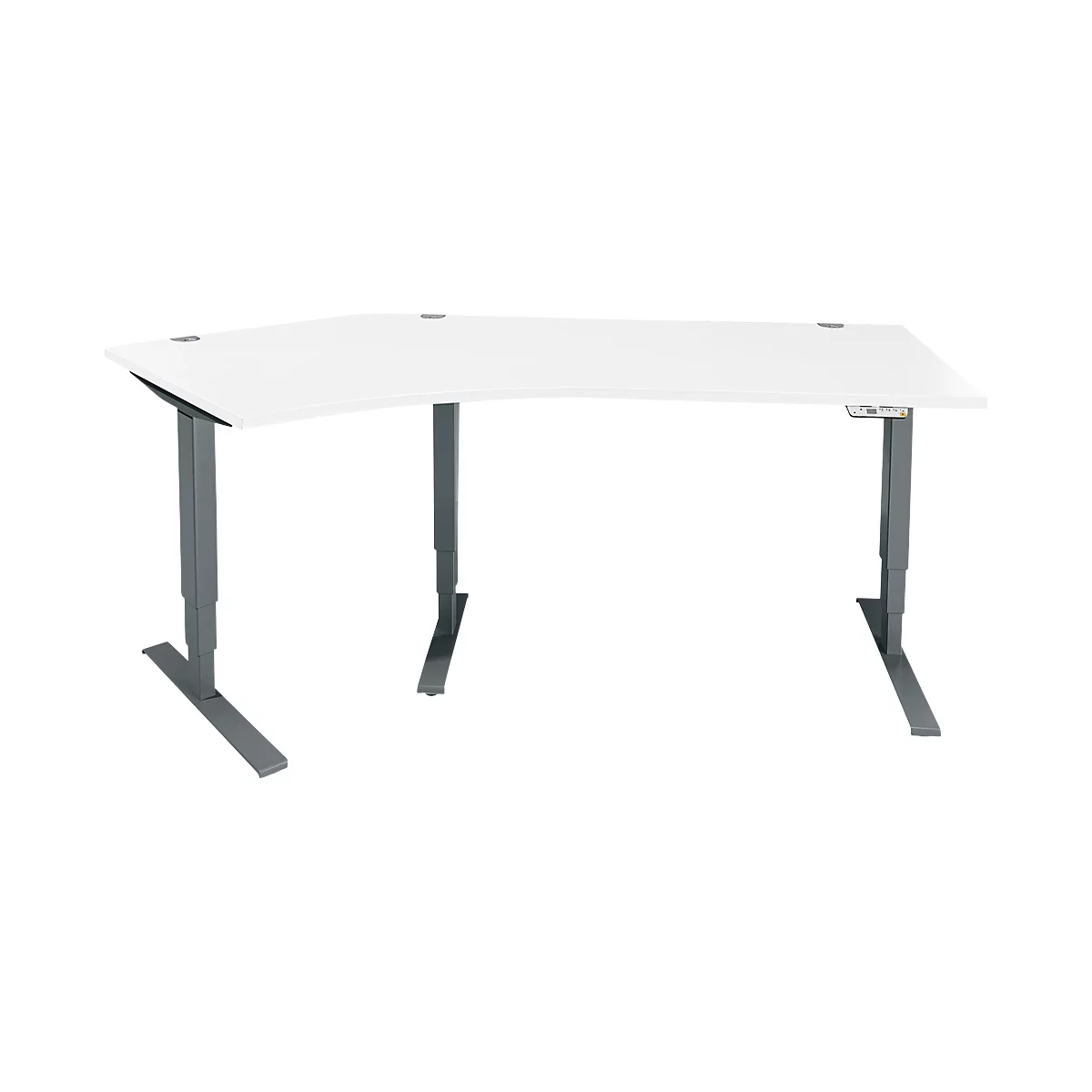 Schäfer Shop Genius Winkelschreibtisch AERO FLEX, elektrisch höhenverstellbar, 135° Winkel links, B 2165 mm, weiß/anthrazit + Memorypanel