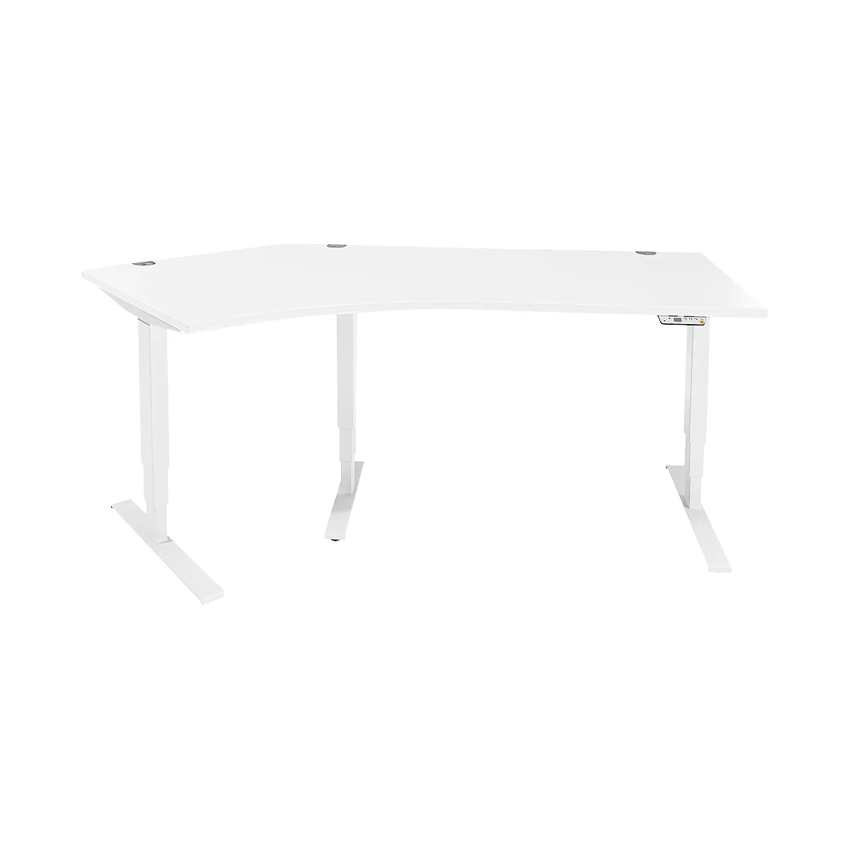 Schäfer Shop Genius Winkelschreibtisch AERO FLEX, elektrisch höhenverstellbar, 135° Winkel links, B 2165 mm, weiß/weiß + Memorypanel
