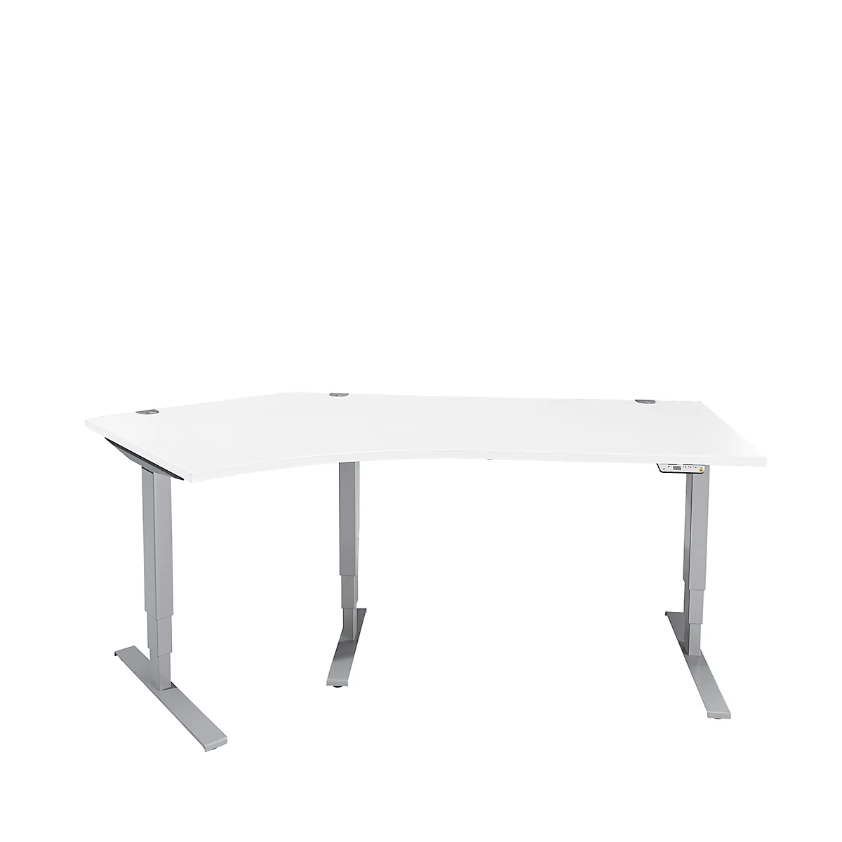 Schäfer Shop Genius Winkelschreibtisch AERO FLEX, elektrisch höhenverstellbar, 135° Winkel links, B 2165 mm, weiß/weißalu + Memorypanel