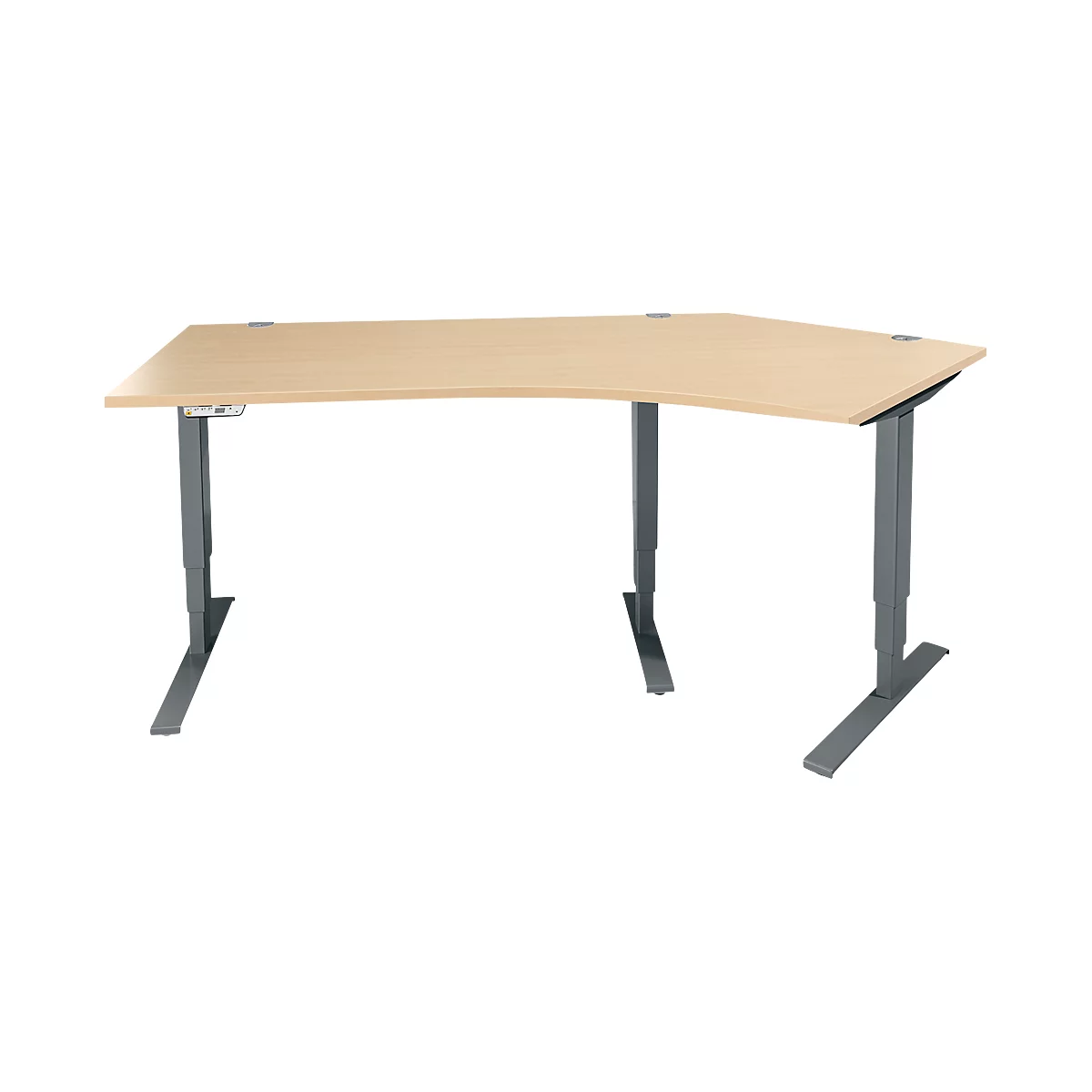 Schäfer Shop Genius Winkelschreibtisch AERO FLEX, elektrisch höhenverstellbar, 135° Winkel rechts, B 2165 mm, Ahorn/anthrazit + Memorypanel