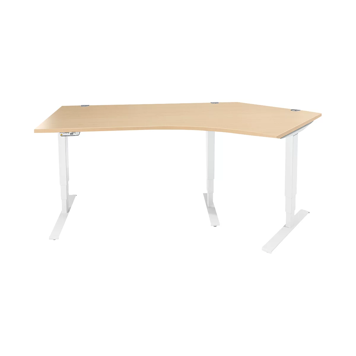 Schäfer Shop Genius Winkelschreibtisch AERO FLEX, elektrisch höhenverstellbar, 135° Winkel rechts, B 2165 mm, Ahorn/weiß + Memorypanel