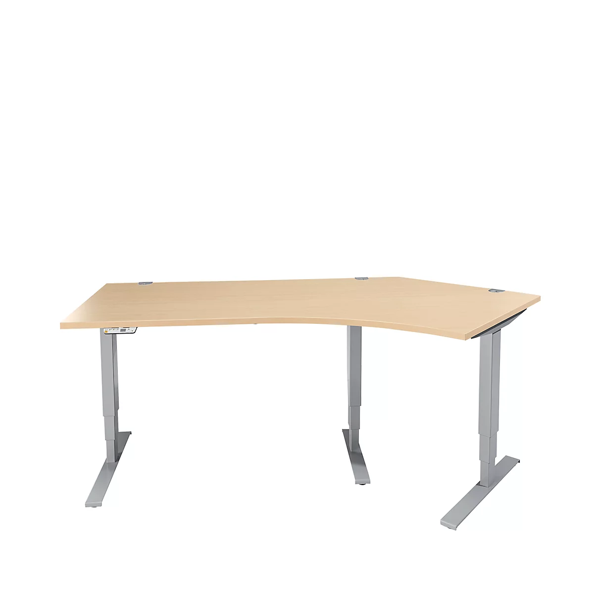Schäfer Shop Genius Winkelschreibtisch AERO FLEX, elektrisch höhenverstellbar, 135° Winkel rechts, B 2165 mm, Ahorn/weißalu + Memorypanel