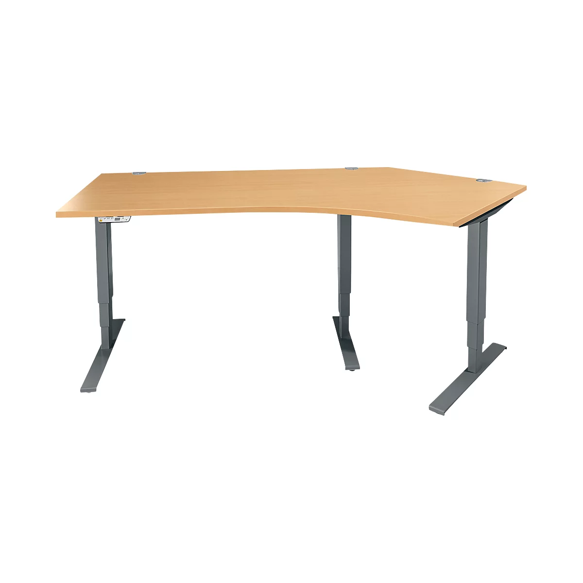 Schäfer Shop Genius Winkelschreibtisch AERO FLEX, elektrisch höhenverstellbar, 135° Winkel rechts, B 2165 mm, Buche/anthrazit + Memorypanel