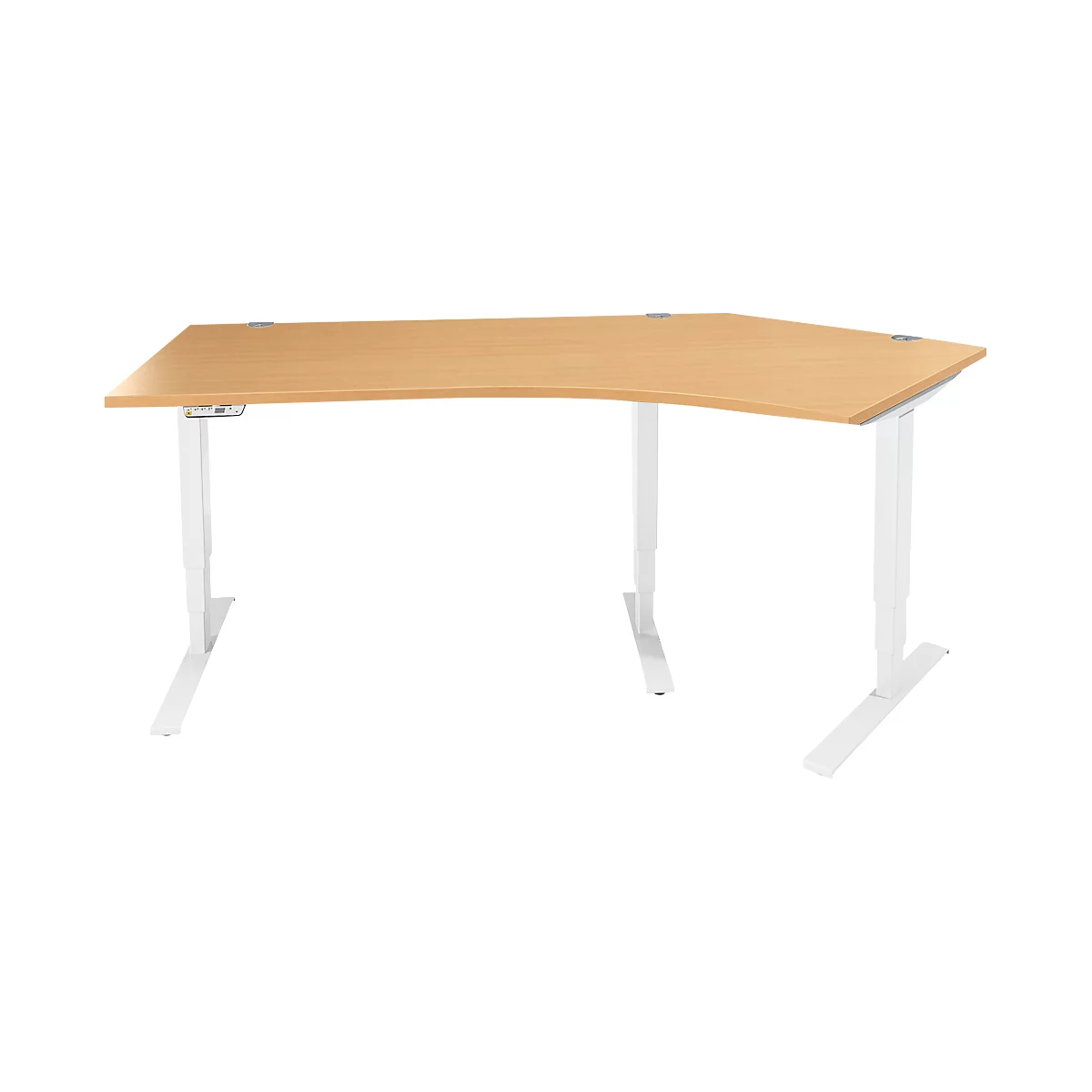 Schäfer Shop Genius Winkelschreibtisch AERO FLEX, elektrisch höhenverstellbar, 135° Winkel rechts, B 2165 mm, Buche/weiß + Memorypanel