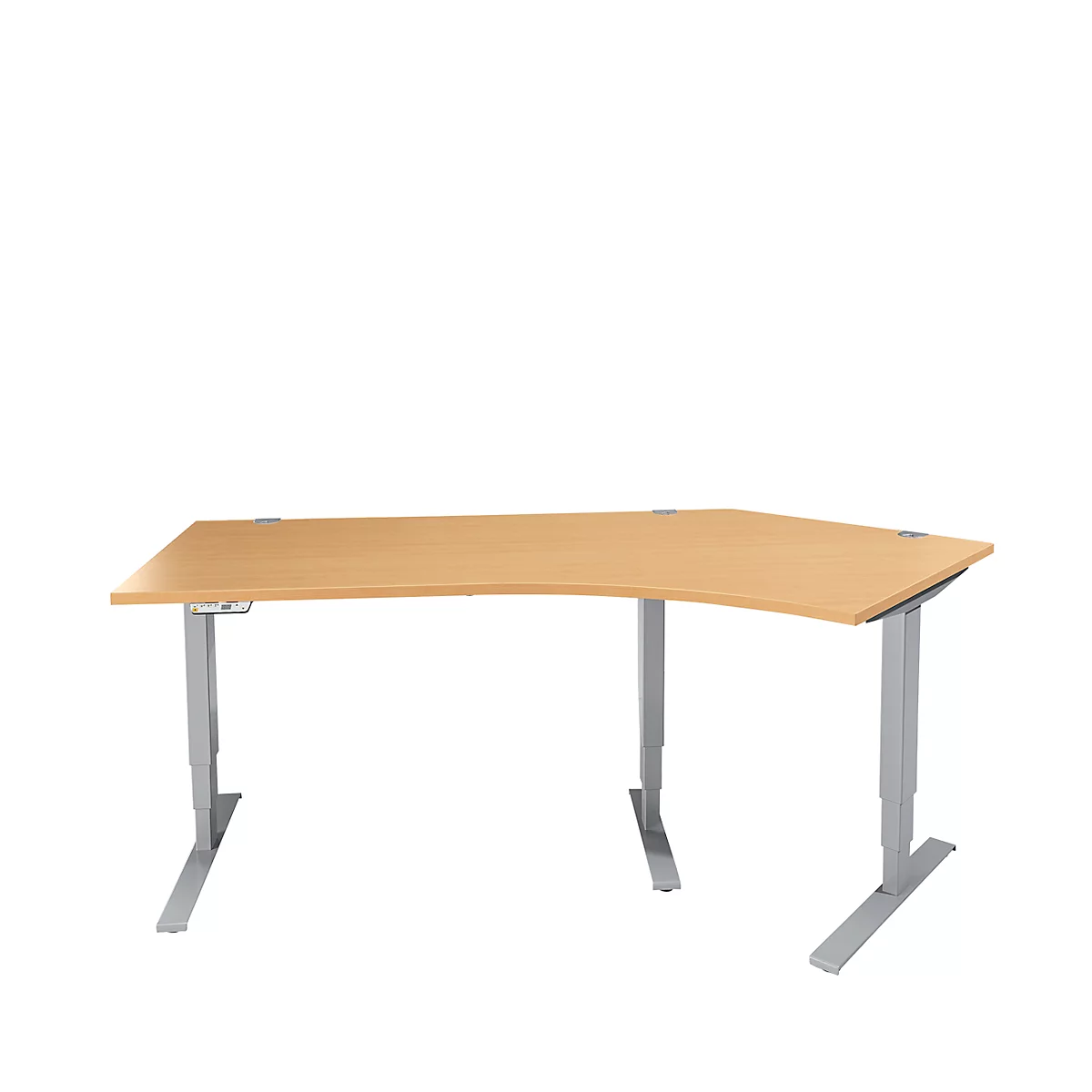Schäfer Shop Genius Winkelschreibtisch AERO FLEX, elektrisch höhenverstellbar, 135° Winkel rechts, B 2165 mm, Buche/weißalu + Memorypanel