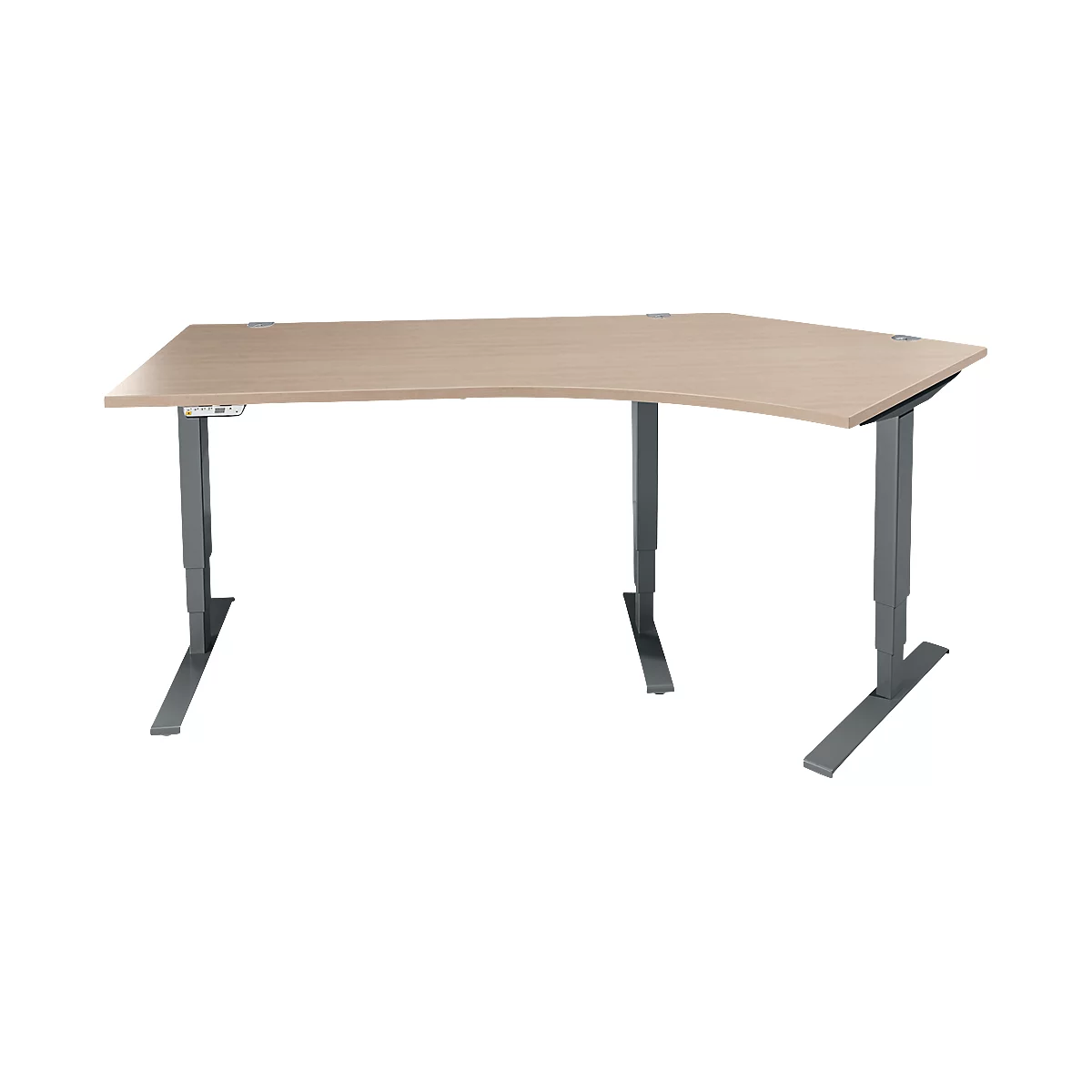 Schäfer Shop Genius Winkelschreibtisch AERO FLEX, elektrisch höhenverstellbar, 135° Winkel rechts, B 2165 mm, Eiche/anthrazit + Memorypanel
