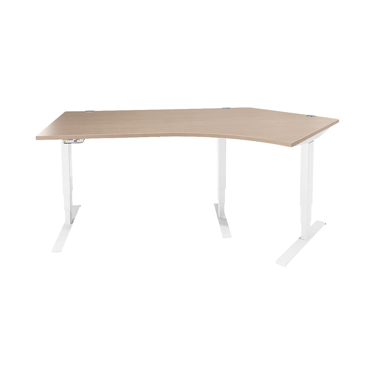 Schäfer Shop Genius Winkelschreibtisch AERO FLEX, elektrisch höhenverstellbar, 135° Winkel rechts, B 2165 mm, Eiche/weiß + Memorypanel