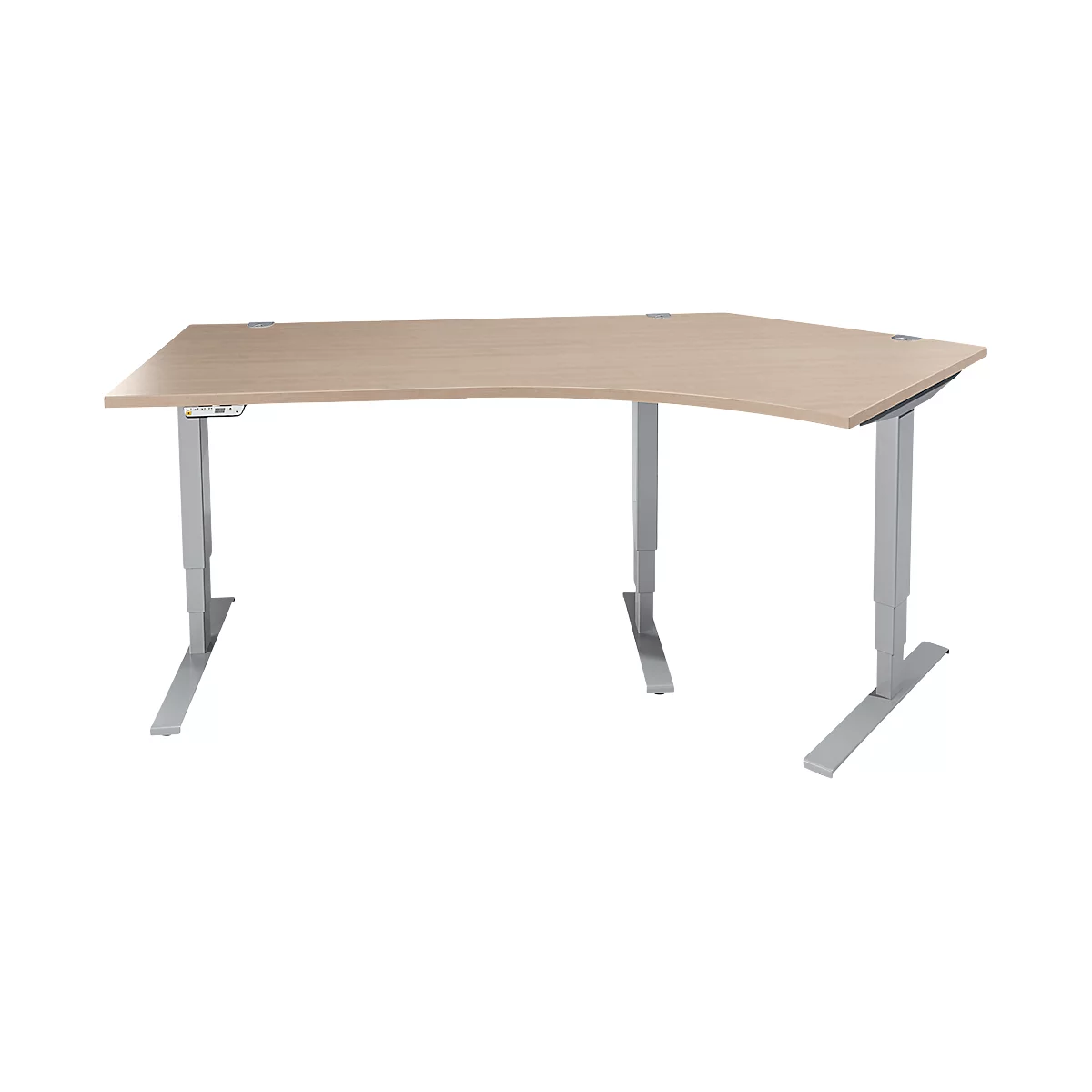 Schäfer Shop Genius Winkelschreibtisch AERO FLEX, elektrisch höhenverstellbar, 135° Winkel rechts, B 2165 mm, Eiche/weißalu + Memorypanel