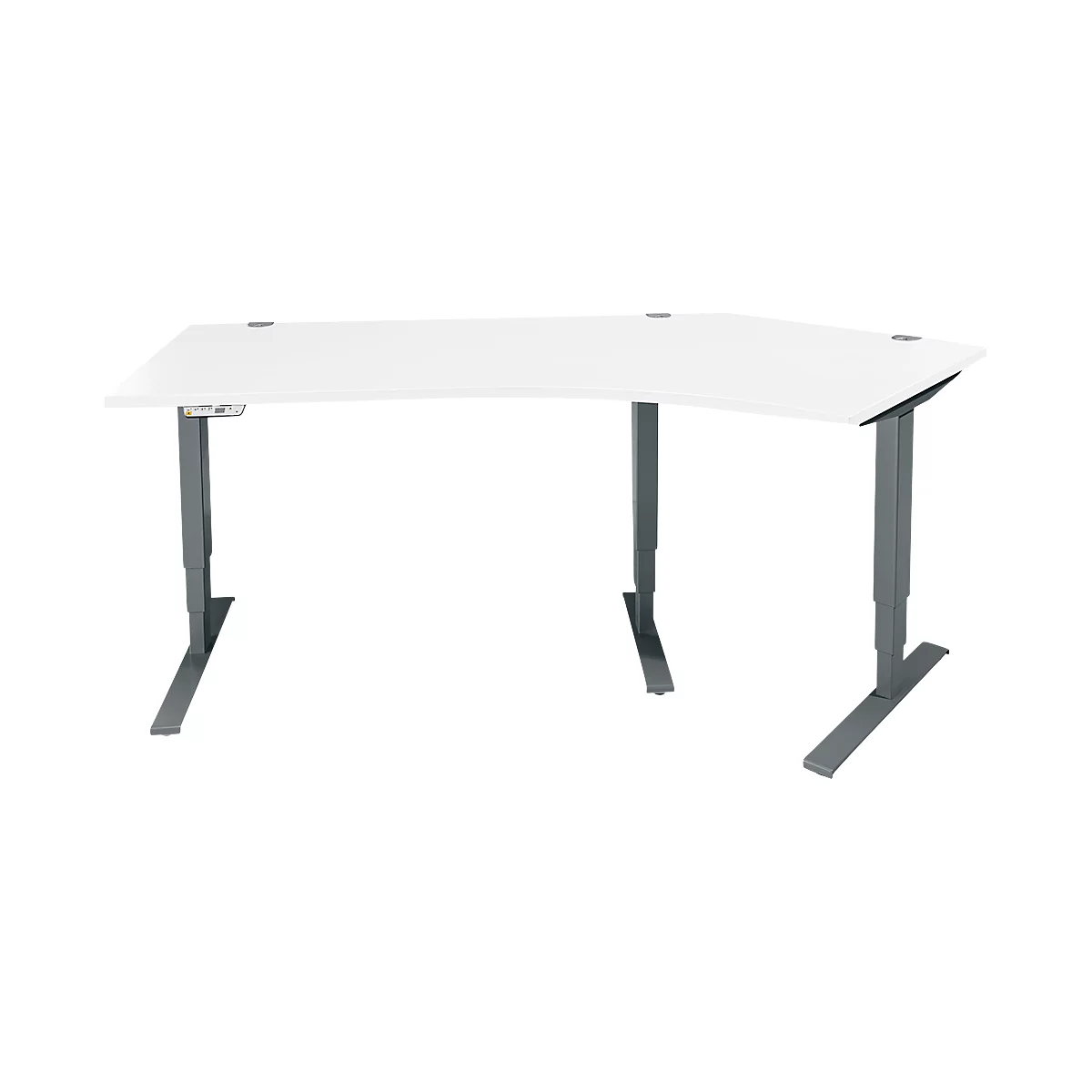 Schäfer Shop Genius Winkelschreibtisch AERO FLEX, elektrisch höhenverstellbar, 135° Winkel rechts, B 2165 mm, weiß/anthrazit + Memorypanel