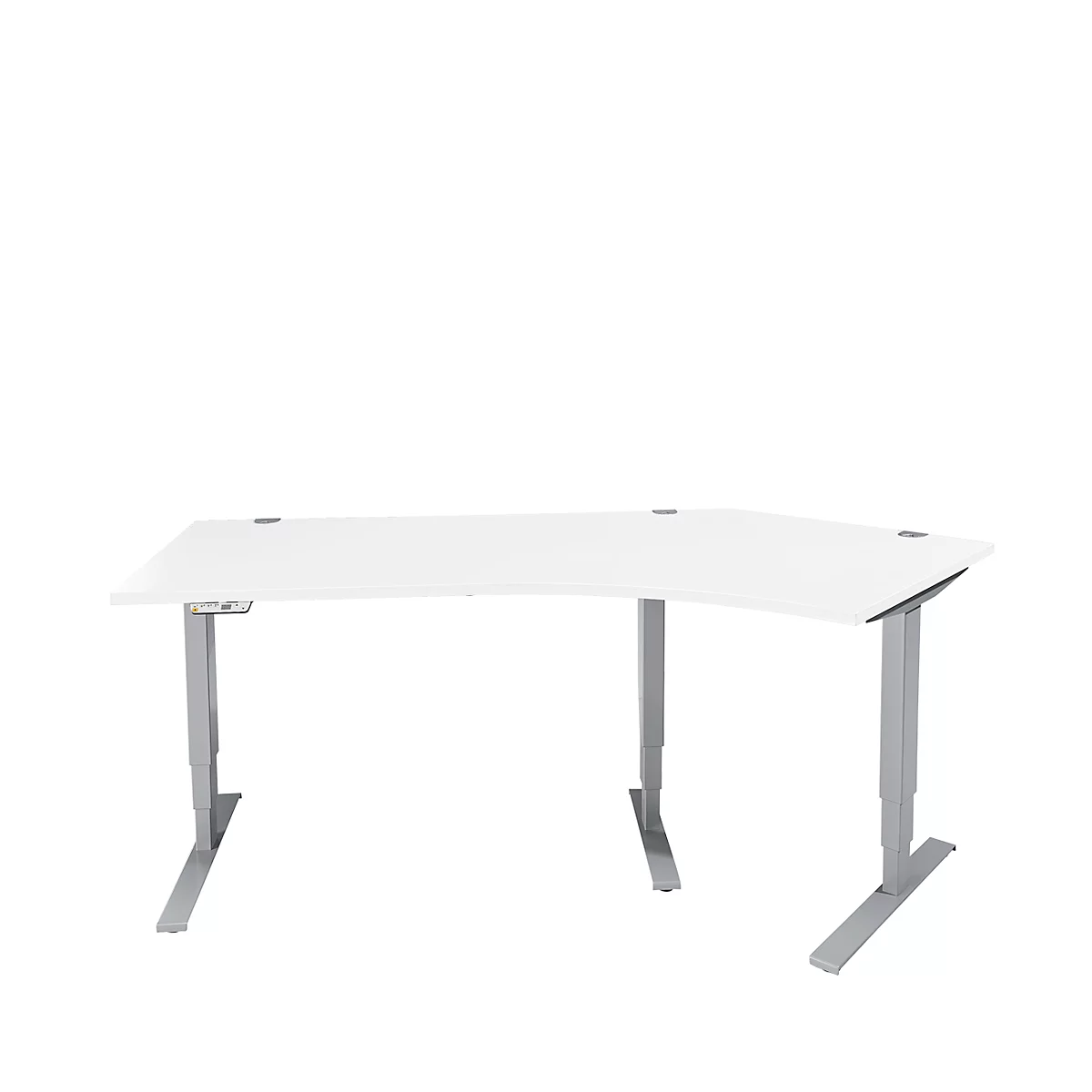 Schäfer Shop Genius Winkelschreibtisch AERO FLEX, elektrisch höhenverstellbar, 135° Winkel rechts, B 2165 mm, weiß/weißalu + Memorypanel