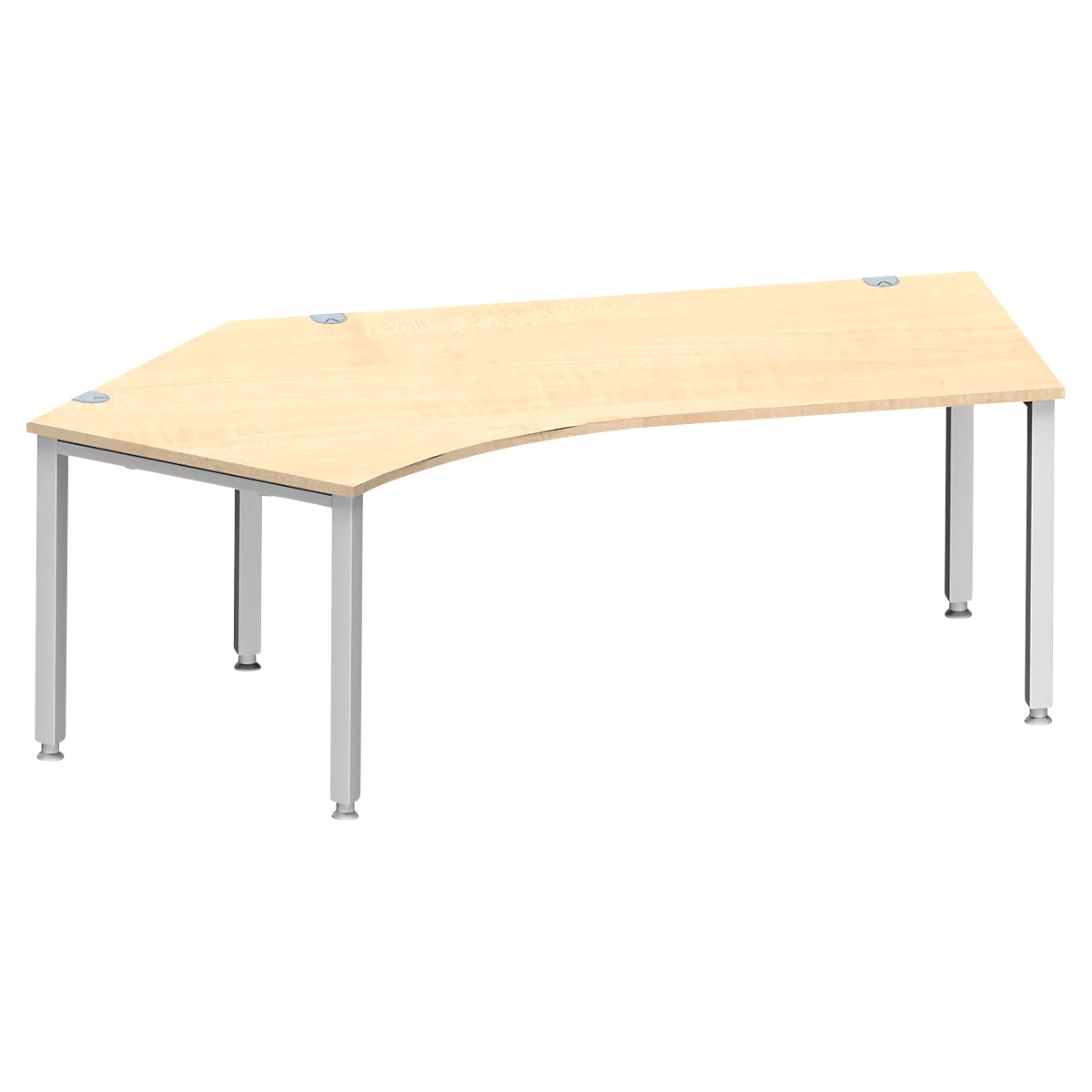 Schäfer Shop Genius Winkelschreibtisch MODENA FLEX 135°, Ansatz links, 4-Fuss-Quadratrohr, B 2165 mm, ahorn/weiss