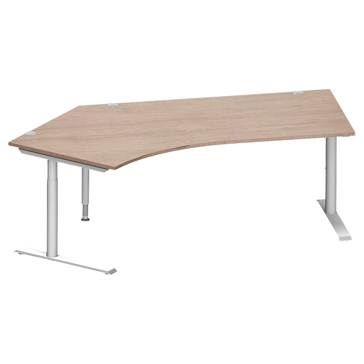 Schäfer Shop Genius Winkelschreibtisch MODENA FLEX 135°, Ansatz links, C-Fuß-Rundrohr, B 2165 mm, Eiche-Dekor