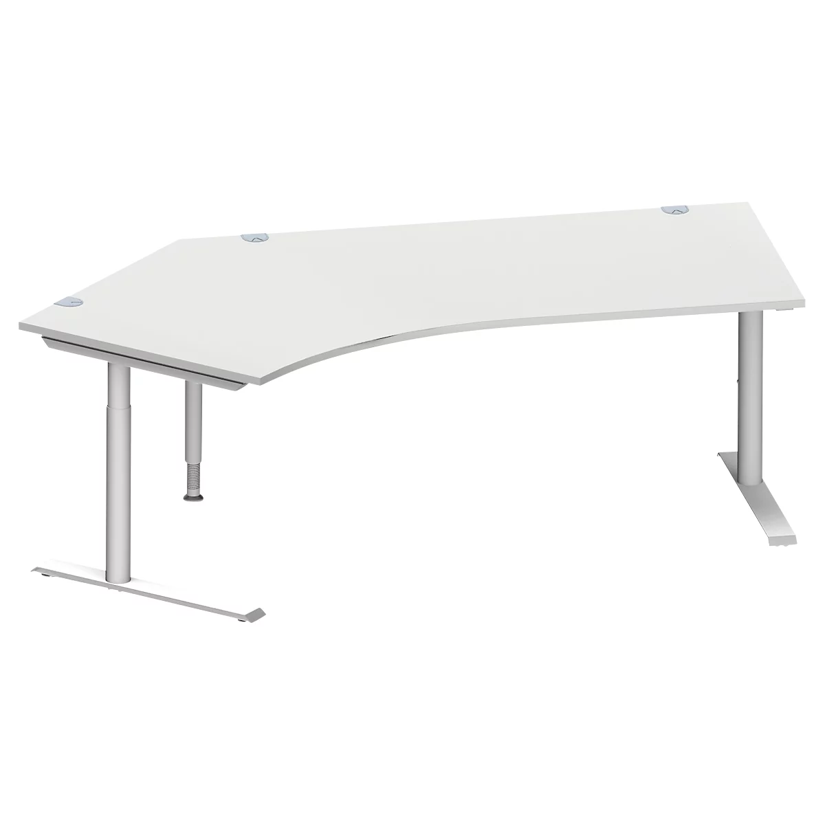 Schäfer Shop Genius Winkelschreibtisch MODENA FLEX 135°, Ansatz links, C-Fuß-Rundrohr, B 2165 mm, lichtgrau