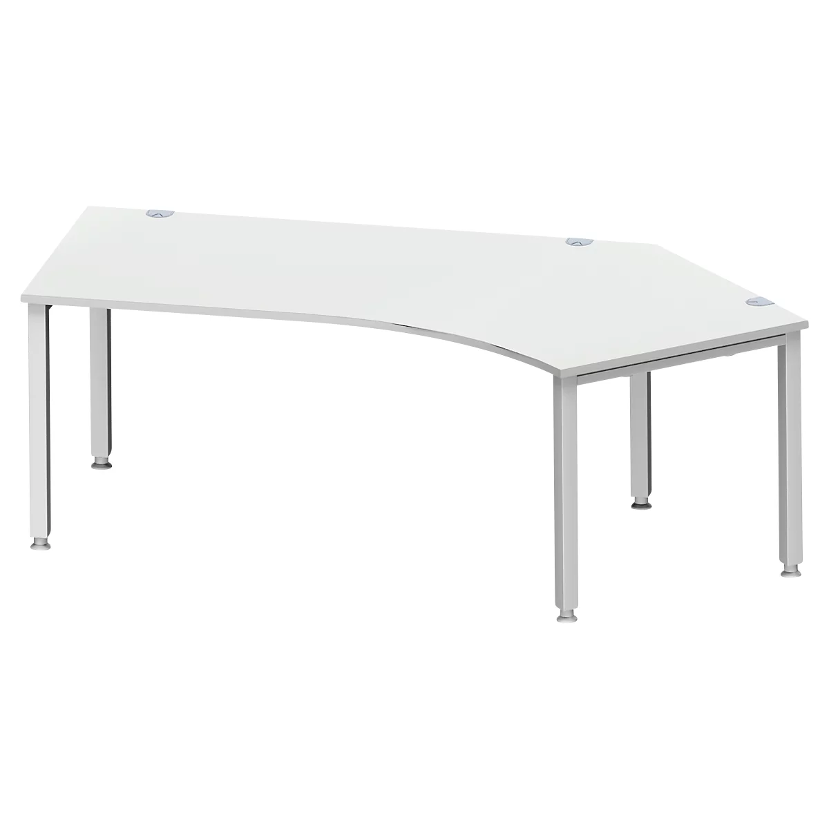 Schäfer Shop Genius Winkelschreibtisch MODENA FLEX 135°, Ansatz rechts, 4-Fuss-Quadratrohr, B 2165 mm, lichtgrau