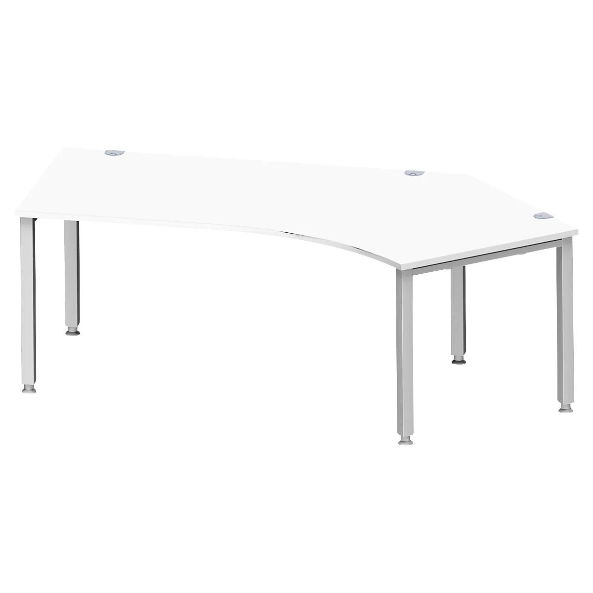 Schäfer Shop Genius Winkelschreibtisch MODENA FLEX 135°, Ansatz rechts, 4-Fuss-Quadratrohr, B 2165 mm, weiss/weiss