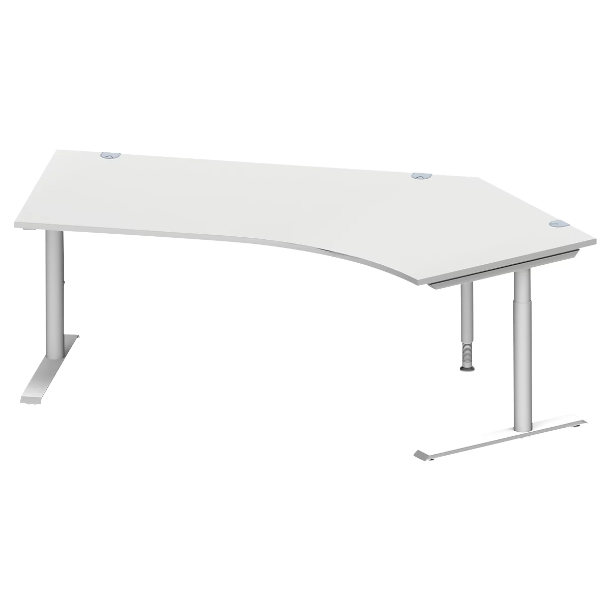 Schäfer Shop Genius Winkelschreibtisch MODENA FLEX 135°, Ansatz rechts, C-Fuß-Rundrohr, B 2165 mm, lichtgrau