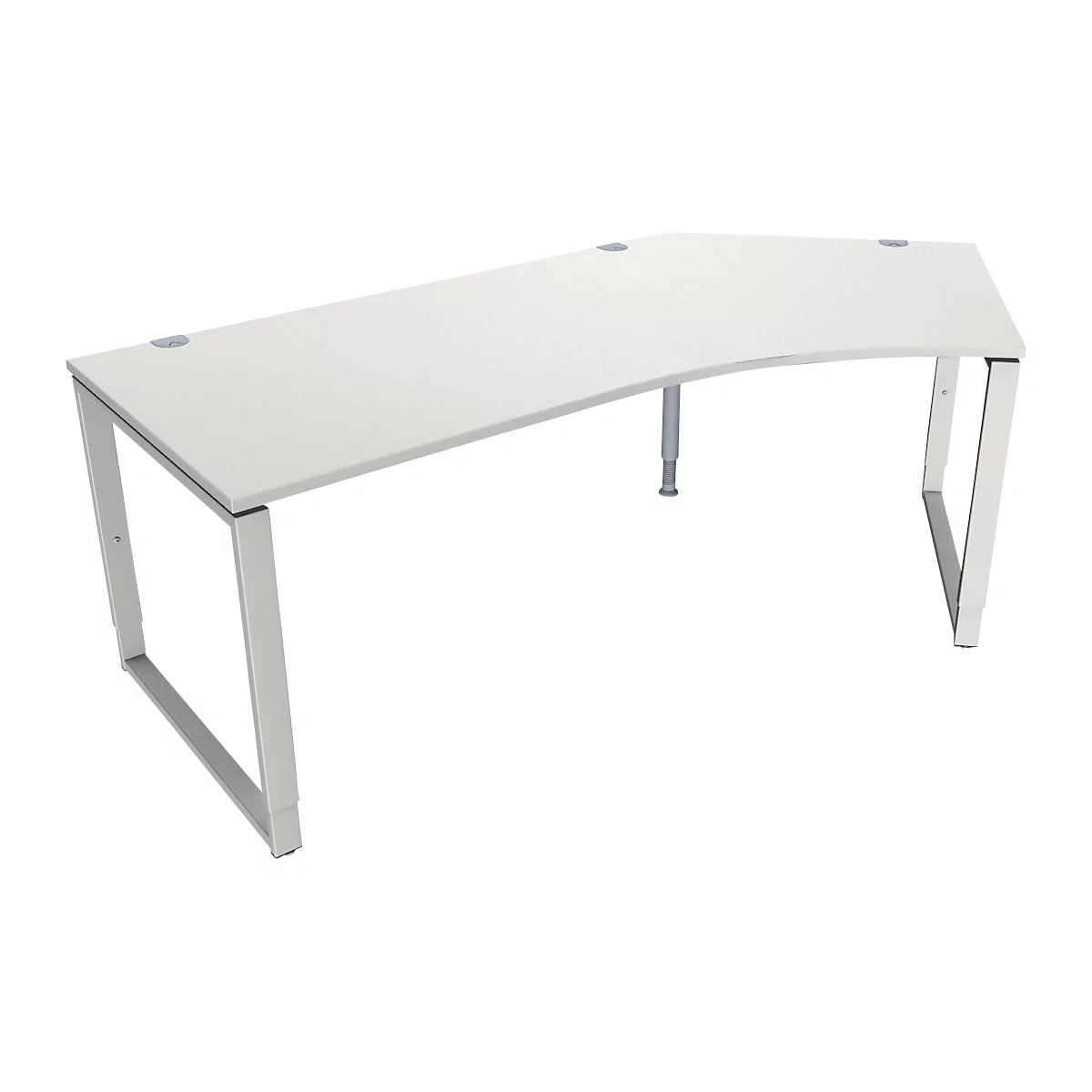 Schäfer Shop Genius Winkelschreibtisch MODENA FLEX, 135°, Bügelfuß, Ansatz rechts, B, B 2165 mm, lichtgrau