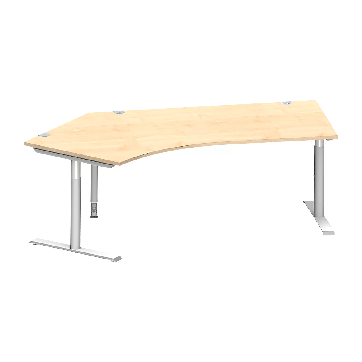 Schäfer Shop Genius Winkelschreibtisch MODENA FLEX 135°, T-Fuß-Rundrohr, B 2165 mm, Ansatz links, Ahorn/weißalu