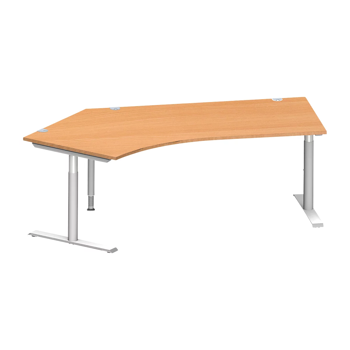 Schäfer Shop Genius Winkelschreibtisch MODENA FLEX 135°, T-Fuß-Rundrohr, B 2165 mm, Ansatz links, Buche/weißalu