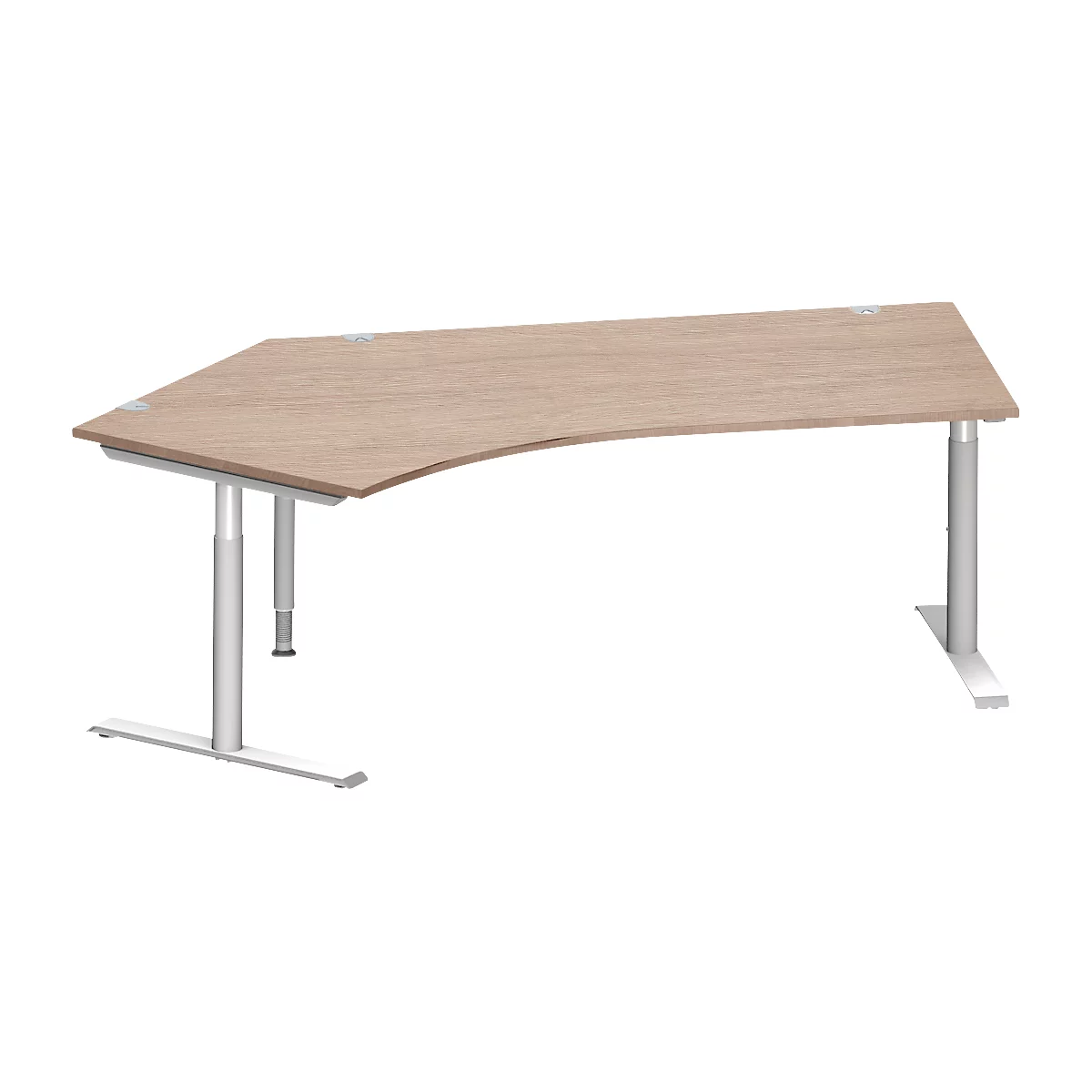 Schäfer Shop Genius Winkelschreibtisch MODENA FLEX 135°, T-Fuß-Rundrohr, B 2165 mm, Ansatz links, Eiche-Dekor/weißalu
