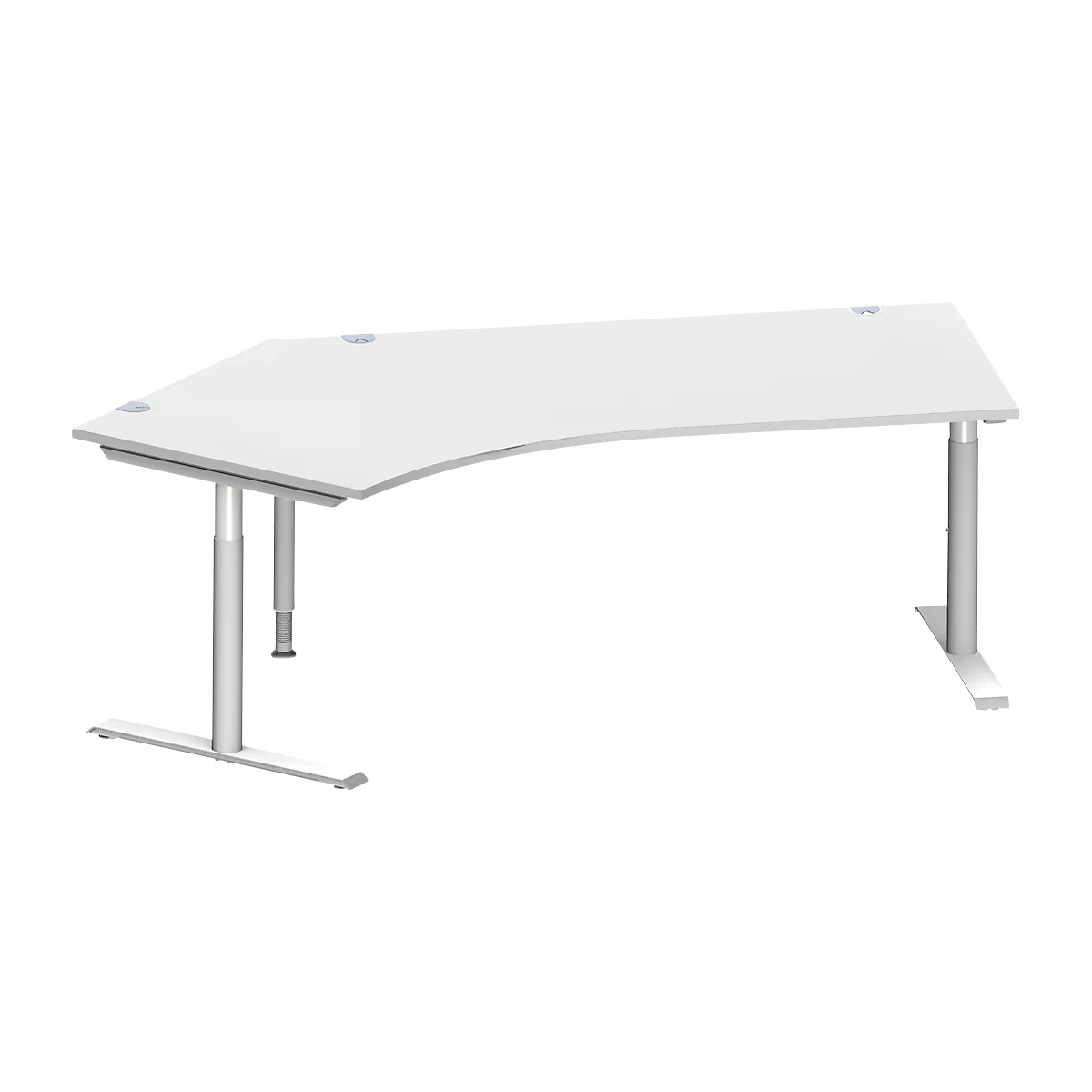 Schäfer Shop Genius Winkelschreibtisch MODENA FLEX 135°, T-Fuß-Rundrohr, B 2165 mm, Ansatz links, lichtgrau/weißalu