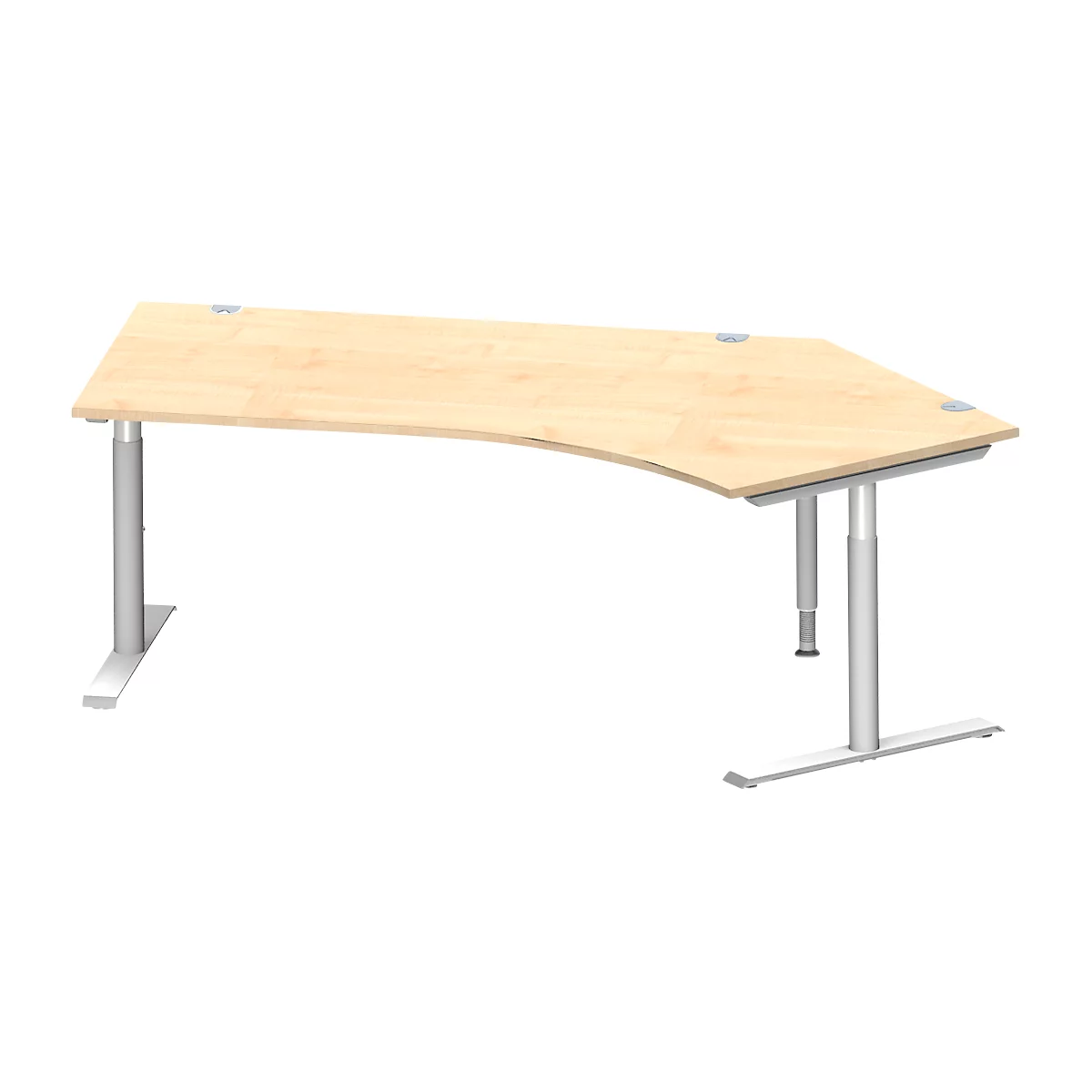 Schäfer Shop Genius Winkelschreibtisch MODENA FLEX 135°, T-Fuß-Rundrohr, B 2165 mm, Ansatz rechts, Ahorn/weißalu