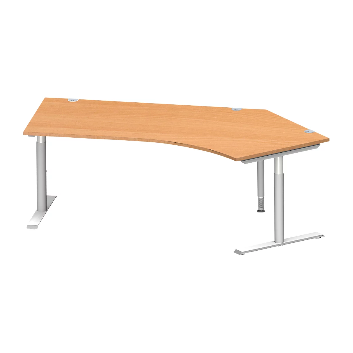 Schäfer Shop Genius Winkelschreibtisch MODENA FLEX 135°, T-Fuß-Rundrohr, B 2165 mm, Ansatz rechts, Buche/weißalu