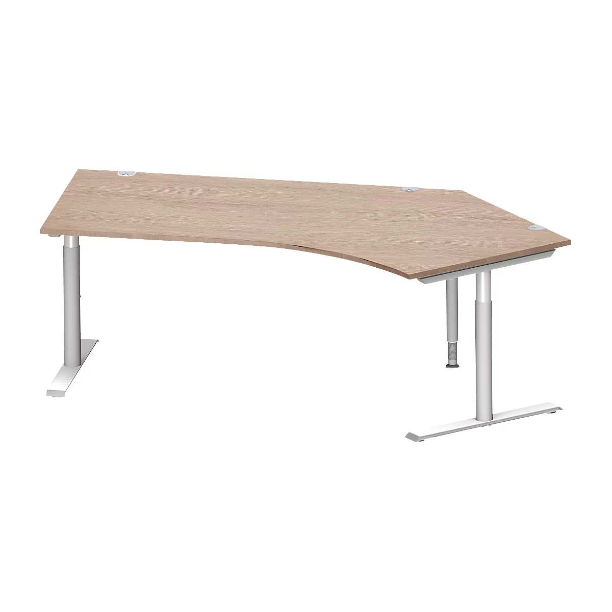 Schäfer Shop Genius Winkelschreibtisch MODENA FLEX 135°, T-Fuß-Rundrohr, B 2165 mm, Ansatz rechts, Eiche-Dekor/weißalu