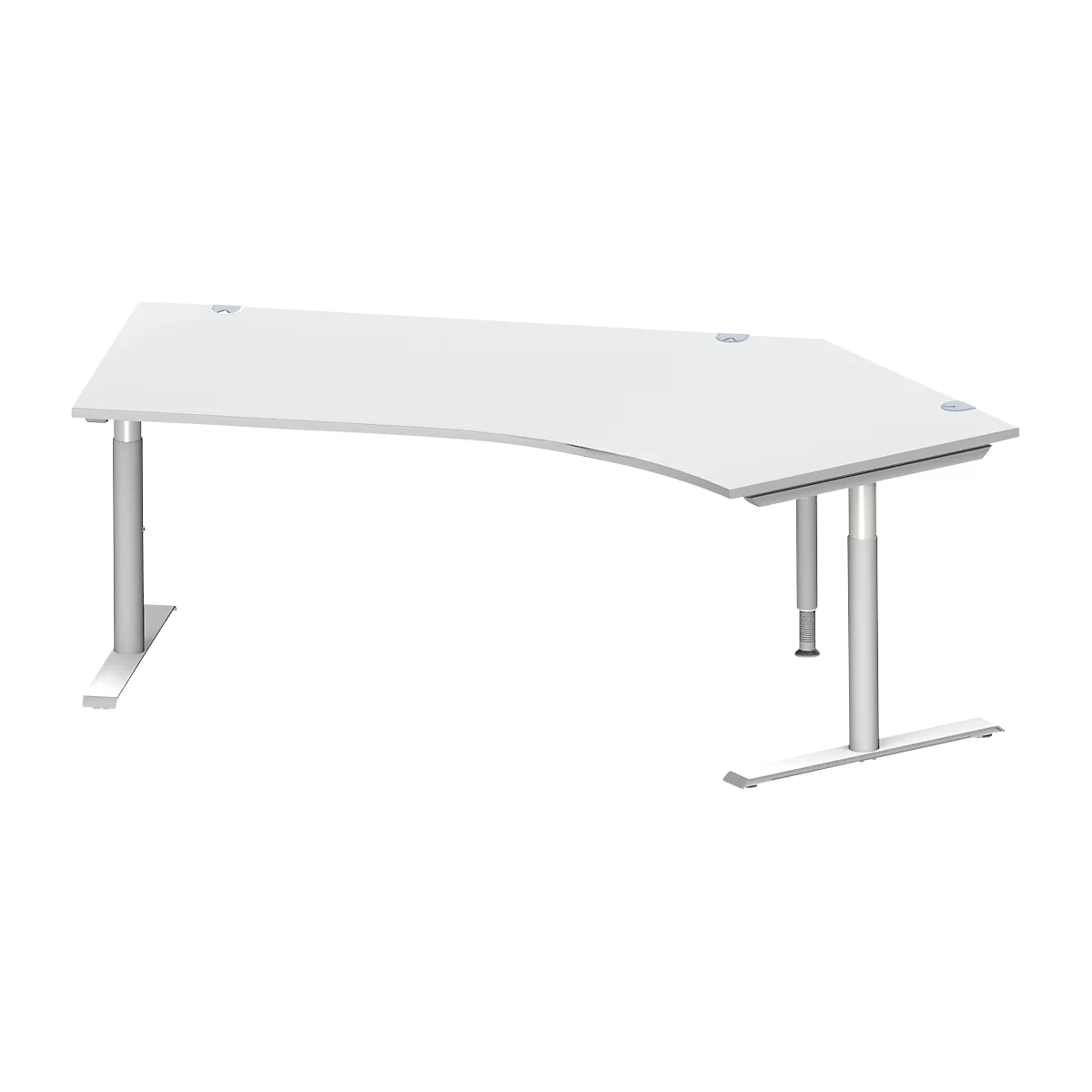 Schäfer Shop Genius Winkelschreibtisch MODENA FLEX 135°, T-Fuß-Rundrohr, B 2165 mm, Ansatz rechts, lichtgrau/weißalu