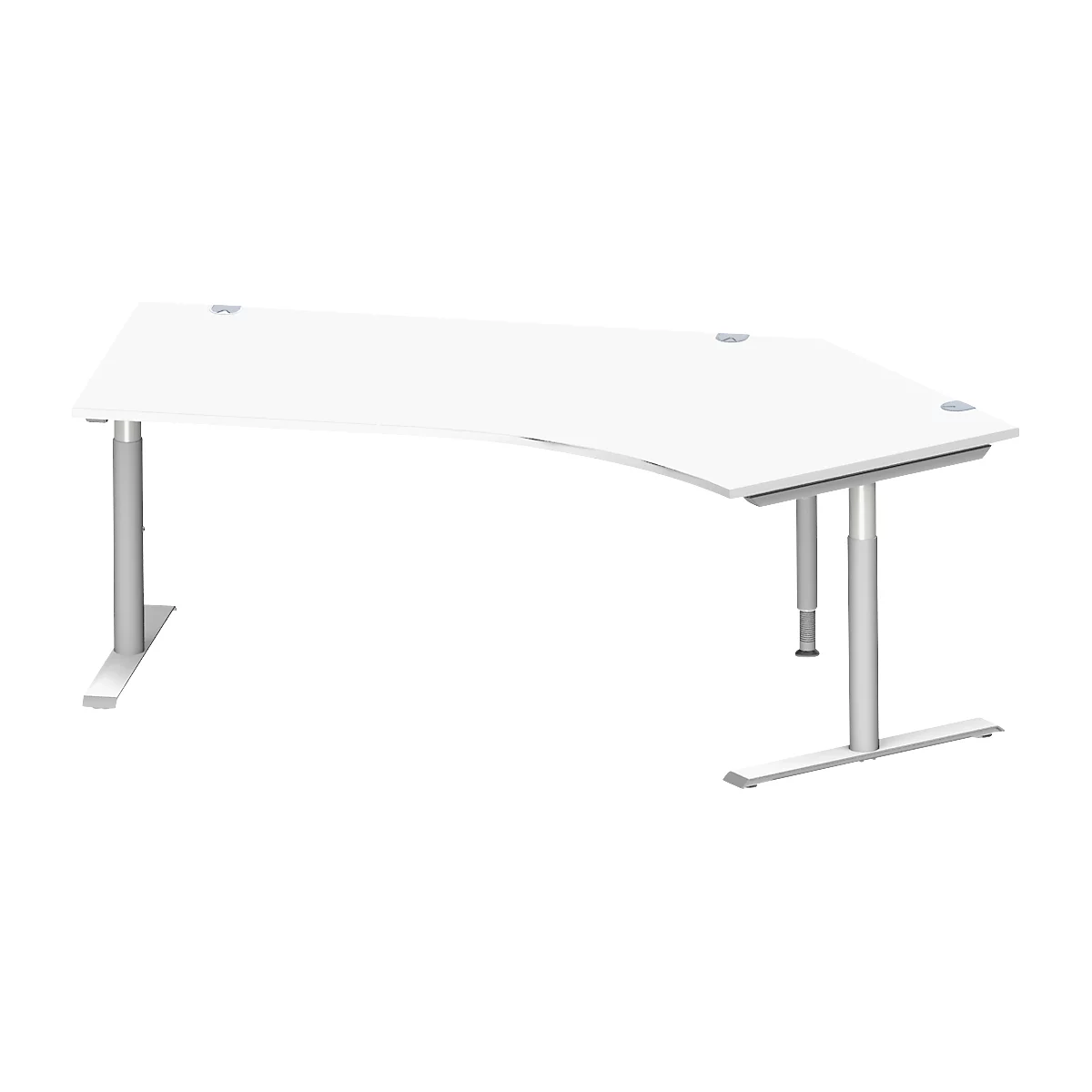 Schäfer Shop Genius Winkelschreibtisch MODENA FLEX 135°, T-Fuß-Rundrohr, B 2165 mm, Ansatz rechts, weiß/weißalu