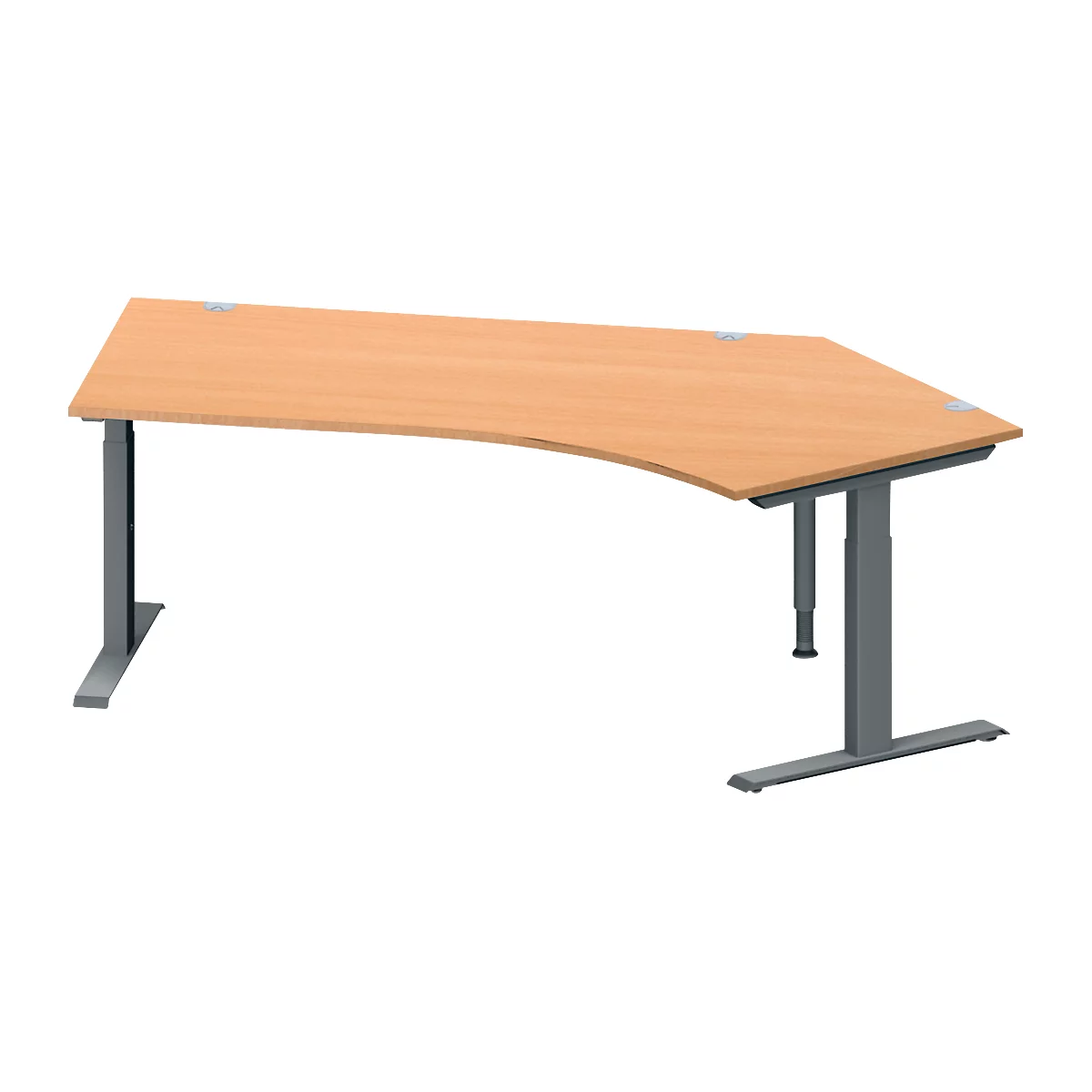 Schäfer Shop Genius Winkelschreibtisch MODENA FLEX, 135° Winkel rechts, T-Fuß Rechteckrohr, B 2165 x T 800/800 x H 650-850 mm, Buche/anthrazit