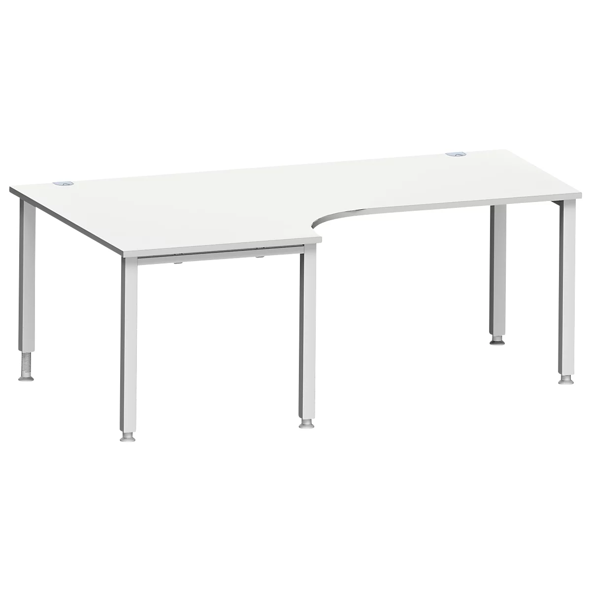 Schäfer Shop Genius Winkelschreibtisch MODENA FLEX 90°, Ansatz links, 4-Fuß-Quadratrohr, B 2000 mm, lichtgrau