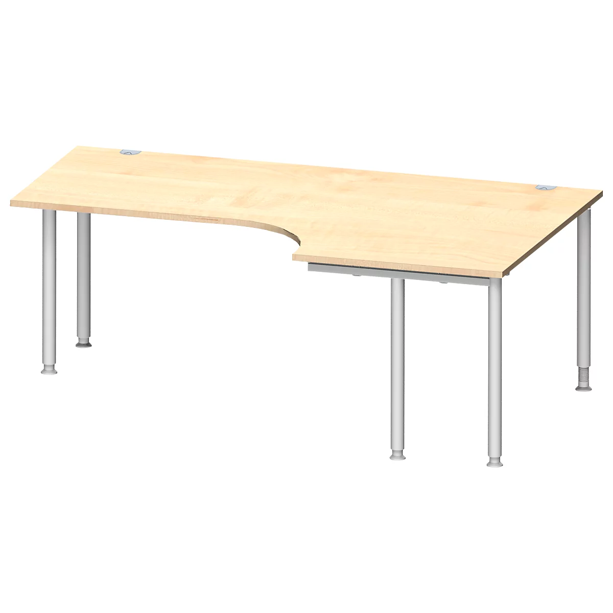 Schäfer Shop Genius Winkelschreibtisch MODENA FLEX 90°, Ansatz rechts, beidseitig, verkürzte Seitenteile, 4-Fuß-Rundrohr, Ahorn-Dekor 
