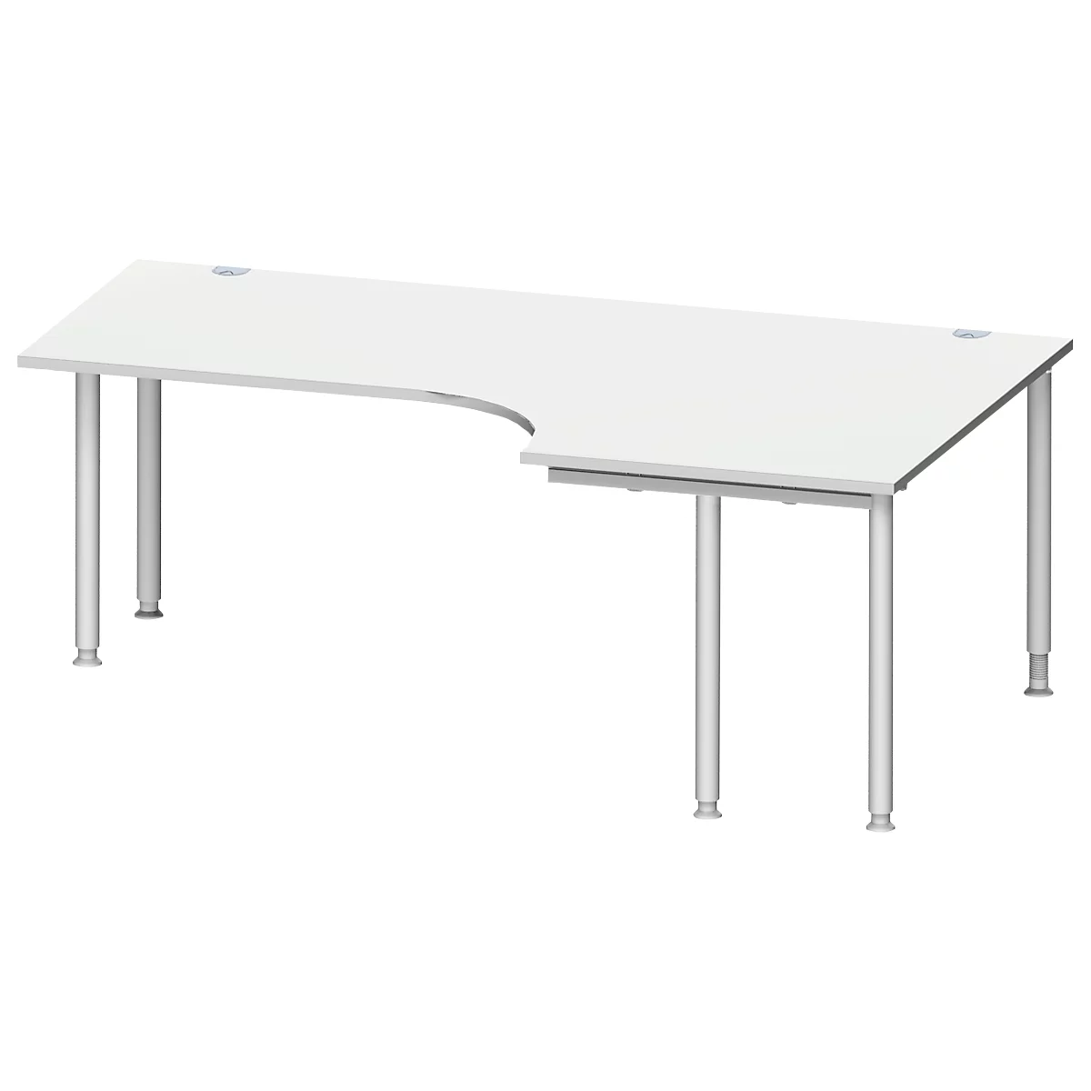 Schäfer Shop Genius Winkelschreibtisch MODENA FLEX 90°, Ansatz rechts, beidseitig, verkürzte Seitenteile, 4-Fuß-Rundrohr, lichtgrau 