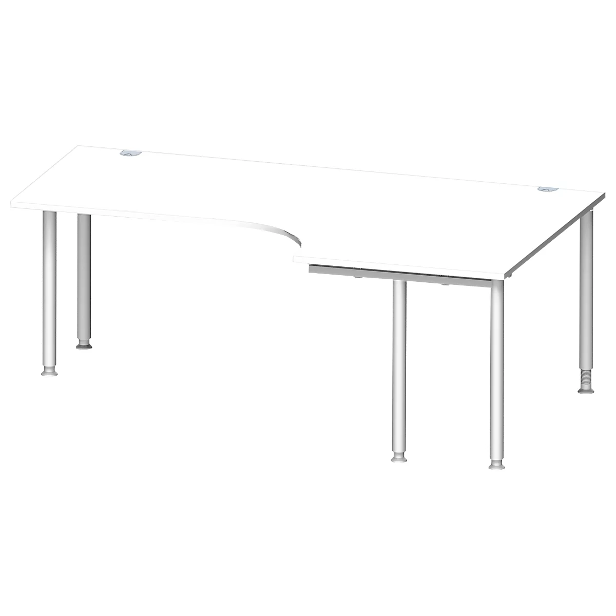 Schäfer Shop Genius Winkelschreibtisch MODENA FLEX 90°, Ansatz rechts, beidseitig, verkürzte Seitenteile, 4-Fuß-Rundrohr, weiß 