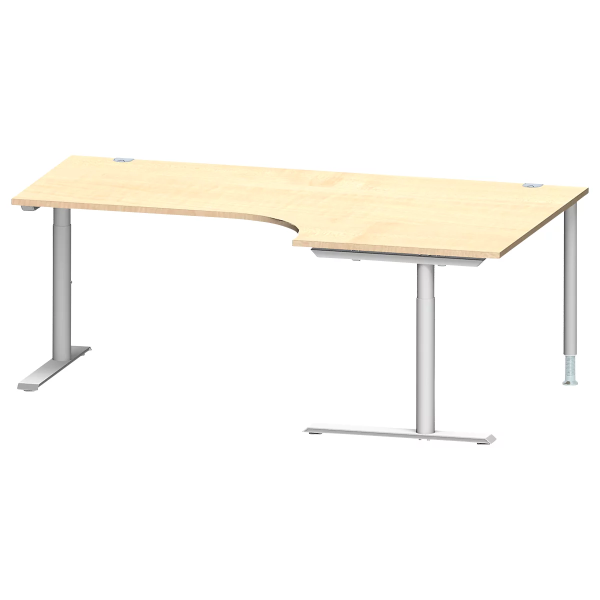 Schäfer Shop Genius Winkelschreibtisch MODENA FLEX 90°, Ansatz rechts, C-Fuß-Rundrohr, B 2000 mm, ahorn/weiß