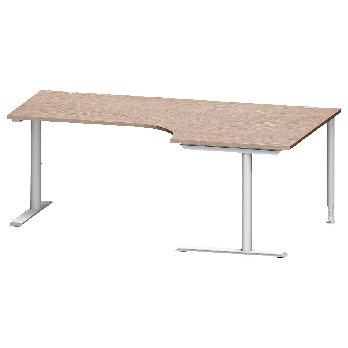 Schäfer Shop Genius Winkelschreibtisch MODENA FLEX 90°, Ansatz rechts, C-Fuß-Rundrohr, B 2000 mm,Eiche-Dekor/weißalu