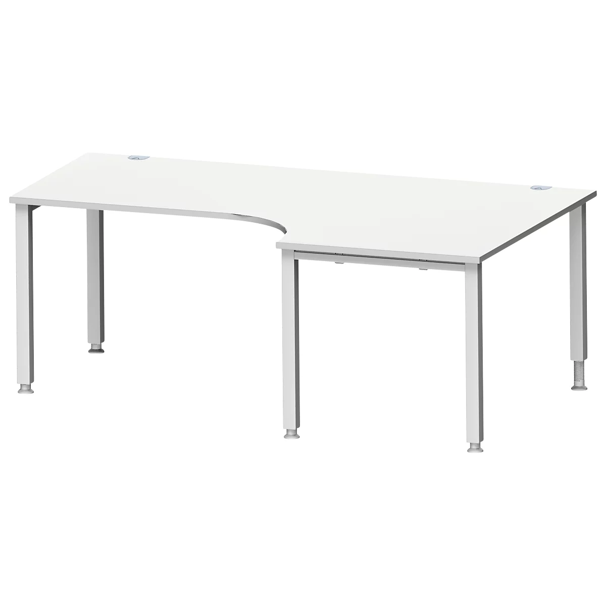 Schäfer Shop Genius Winkelschreibtisch MODENA FLEX 90°, Ansatz rechts, C-Fuß-Rundrohr, B 2000 mm, lichtgrau