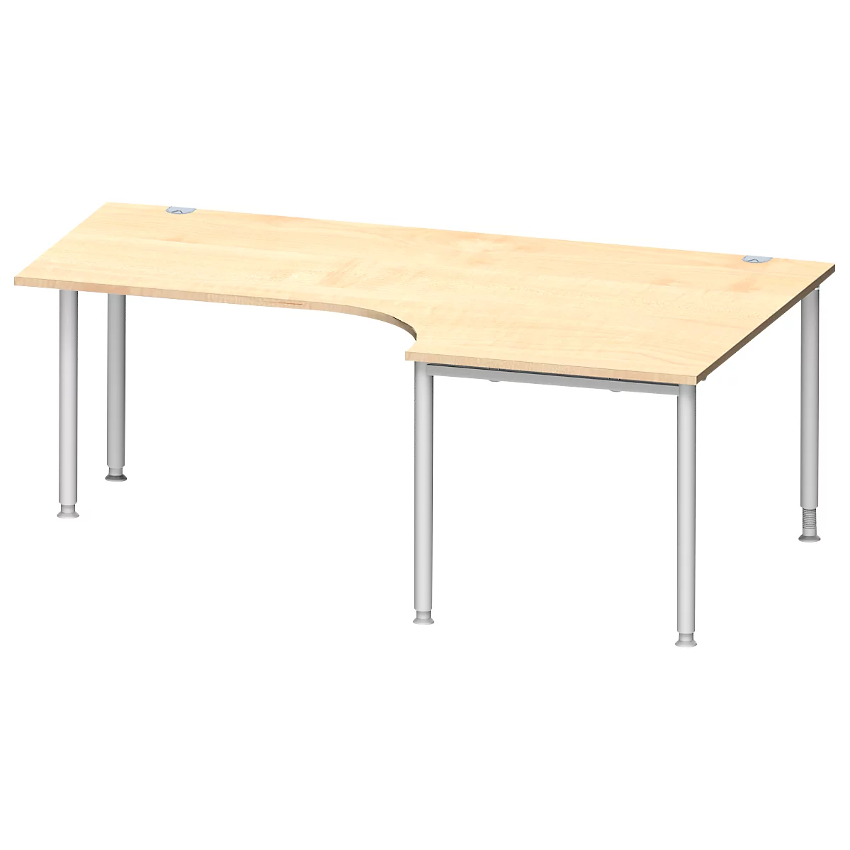 Schäfer Shop Genius Winkelschreibtisch MODENA FLEX 90°, Ansatz rechts, einseitig, verkürzte Seitenteile, 4-Fuß-Rundrohr, Ahorn-Dekor 