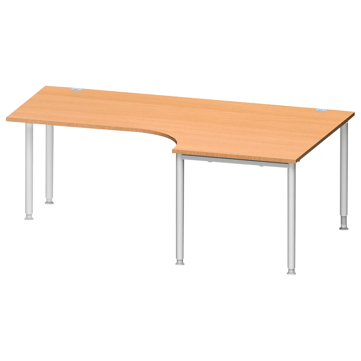 Schäfer Shop Genius Winkelschreibtisch MODENA FLEX 90°, Ansatz rechts, einseitig, verkürzte Seitenteile, 4-Fuß-Rundrohr, Buche-Dekor 